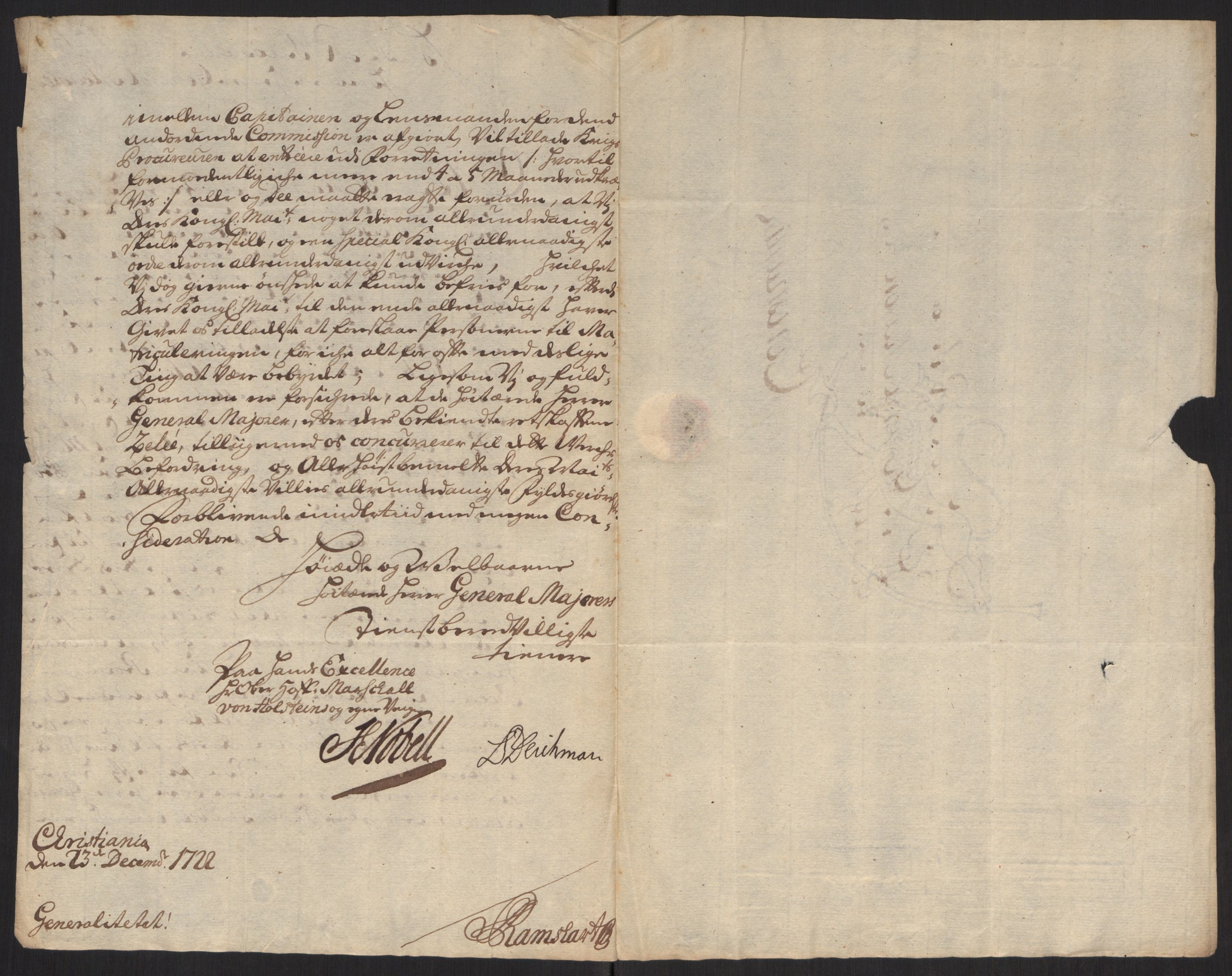 Kommanderende general (KG I) med Det norske krigsdirektorium, AV/RA-EA-5419/D/L0060: Stattholderens, stiftamtmenns og amtmenns brev, 1720-1730, p. 183