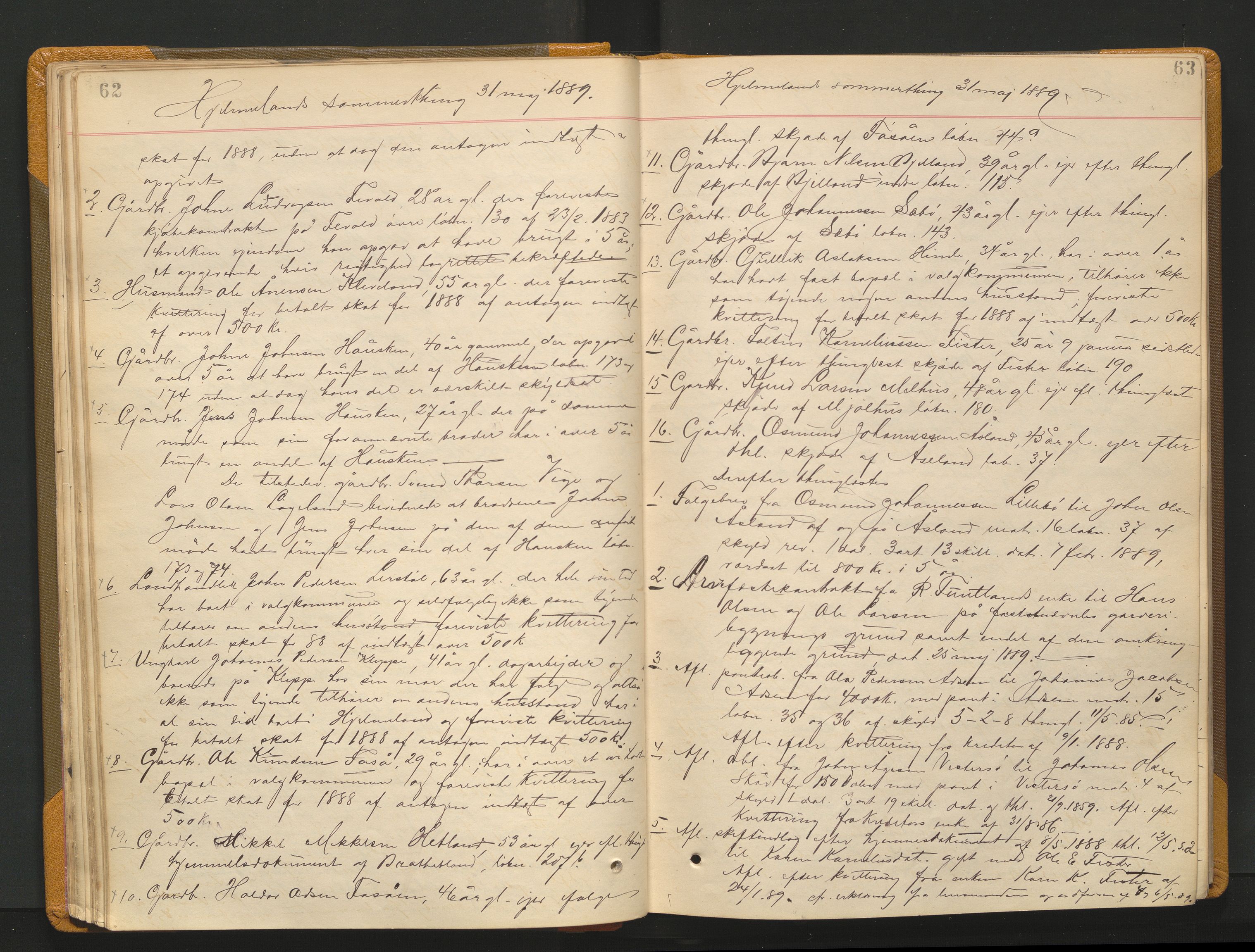 Ryfylke tingrett, AV/SAST-A-100055/001/I/IB/IB0/L0015: Tingbok, Ryfylke, 1889-1891, p. 62-63
