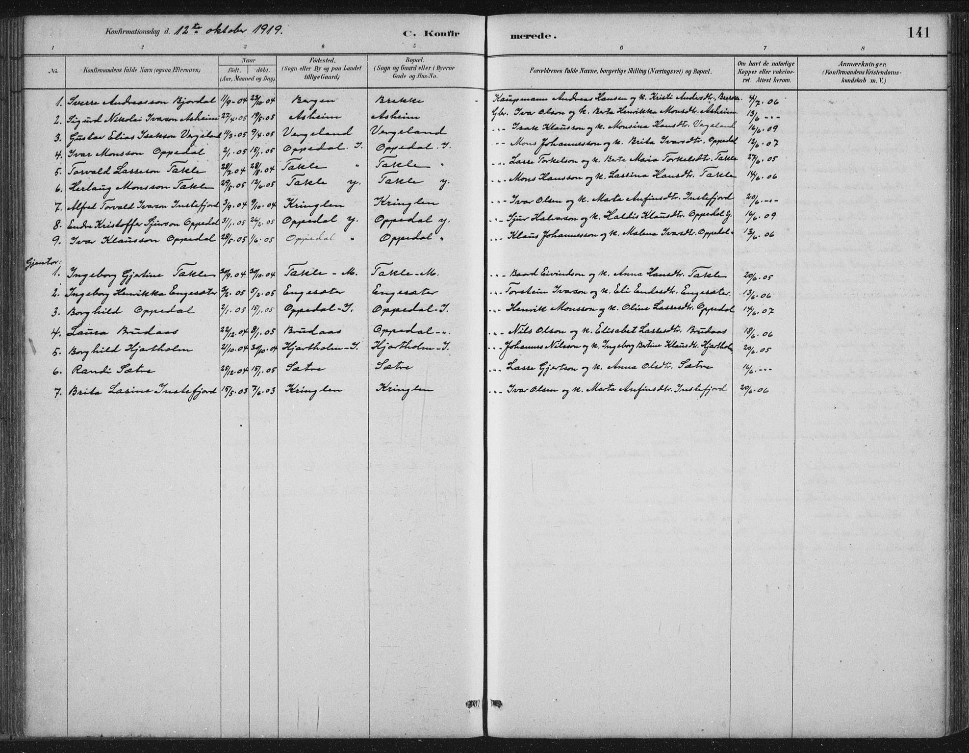 Gulen sokneprestembete, SAB/A-80201/H/Hab/Habc/L0002: Parish register (copy) no. C 2, 1880-1938, p. 141