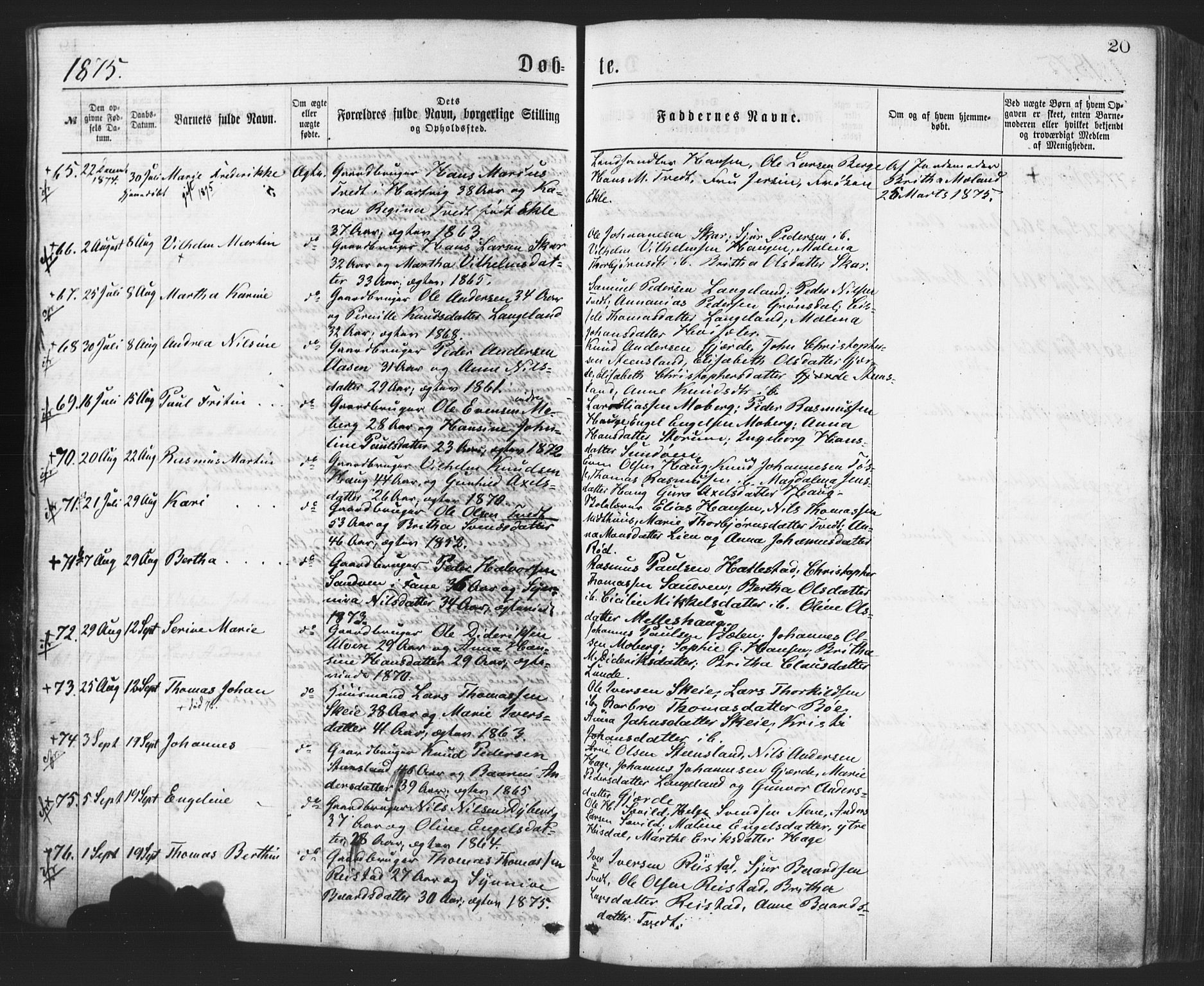 Os sokneprestembete, SAB/A-99929: Parish register (official) no. A 18, 1874-1884, p. 20