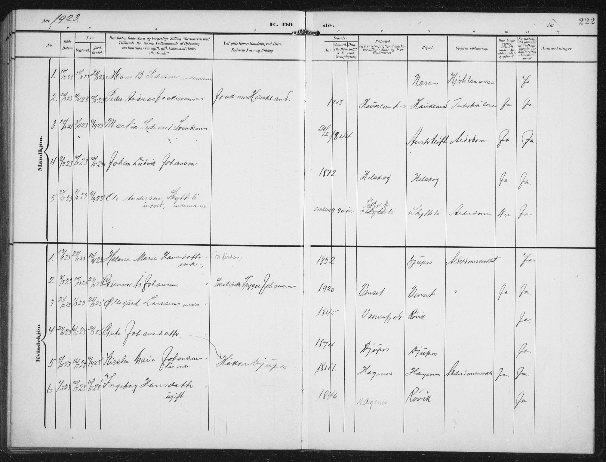 Ministerialprotokoller, klokkerbøker og fødselsregistre - Nordland, AV/SAT-A-1459/851/L0726: Parish register (copy) no. 851C01, 1902-1924, p. 222