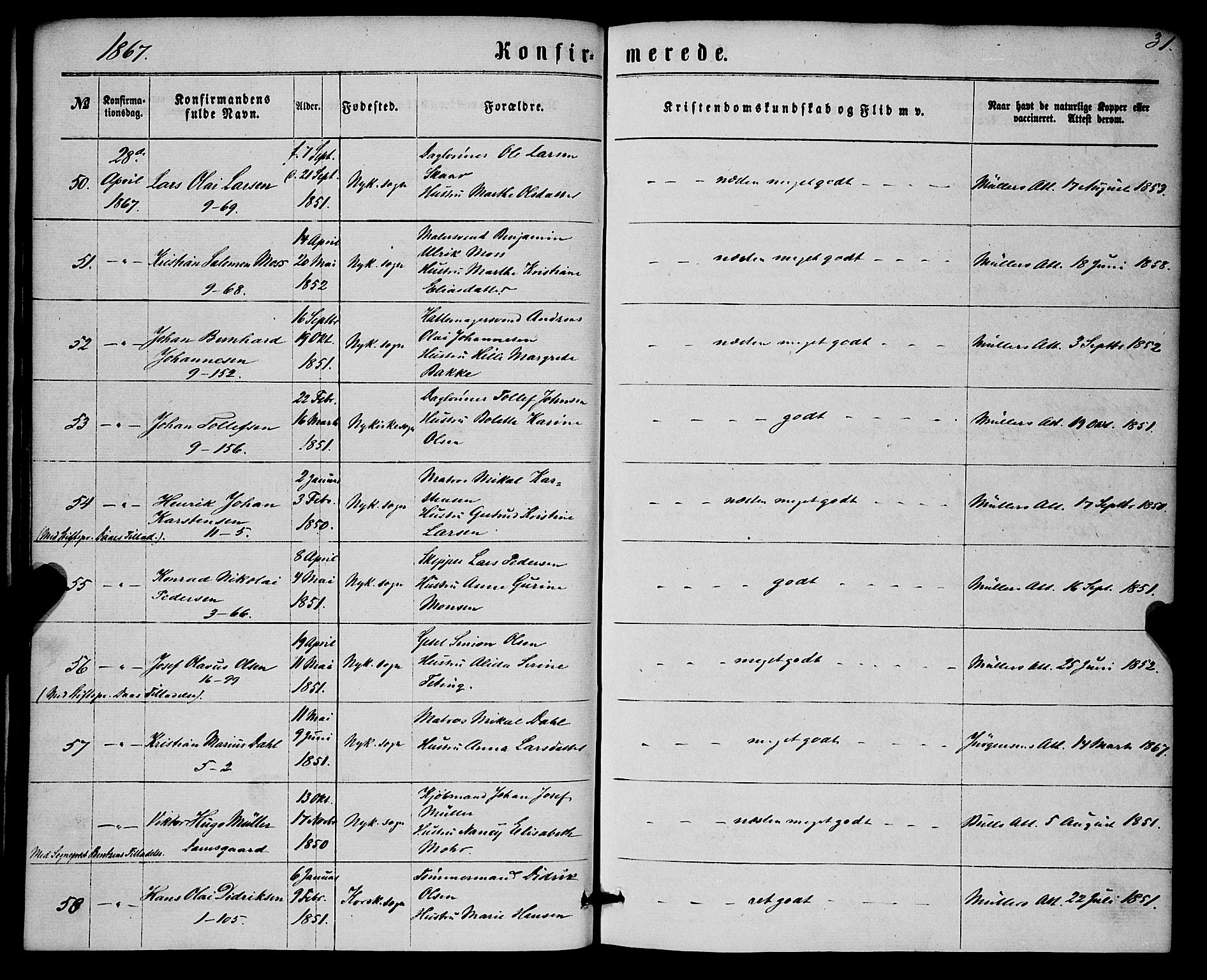 Nykirken Sokneprestembete, SAB/A-77101/H/Haa/L0024: Parish register (official) no. C 3, 1864-1870, p. 31