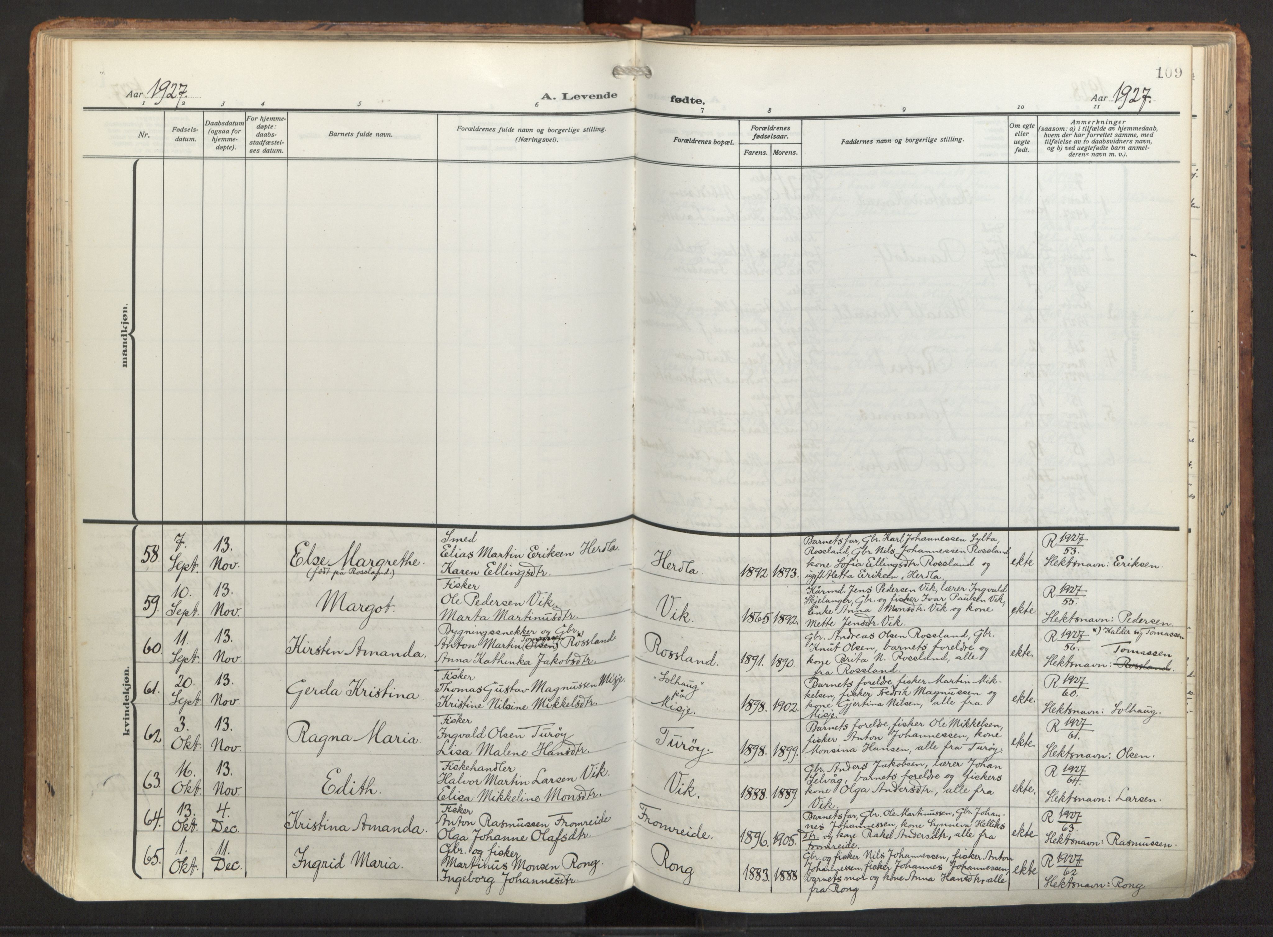 Herdla Sokneprestembete, SAB/A-75701/H/Haa: Parish register (official) no. A 6, 1918-1933, p. 109