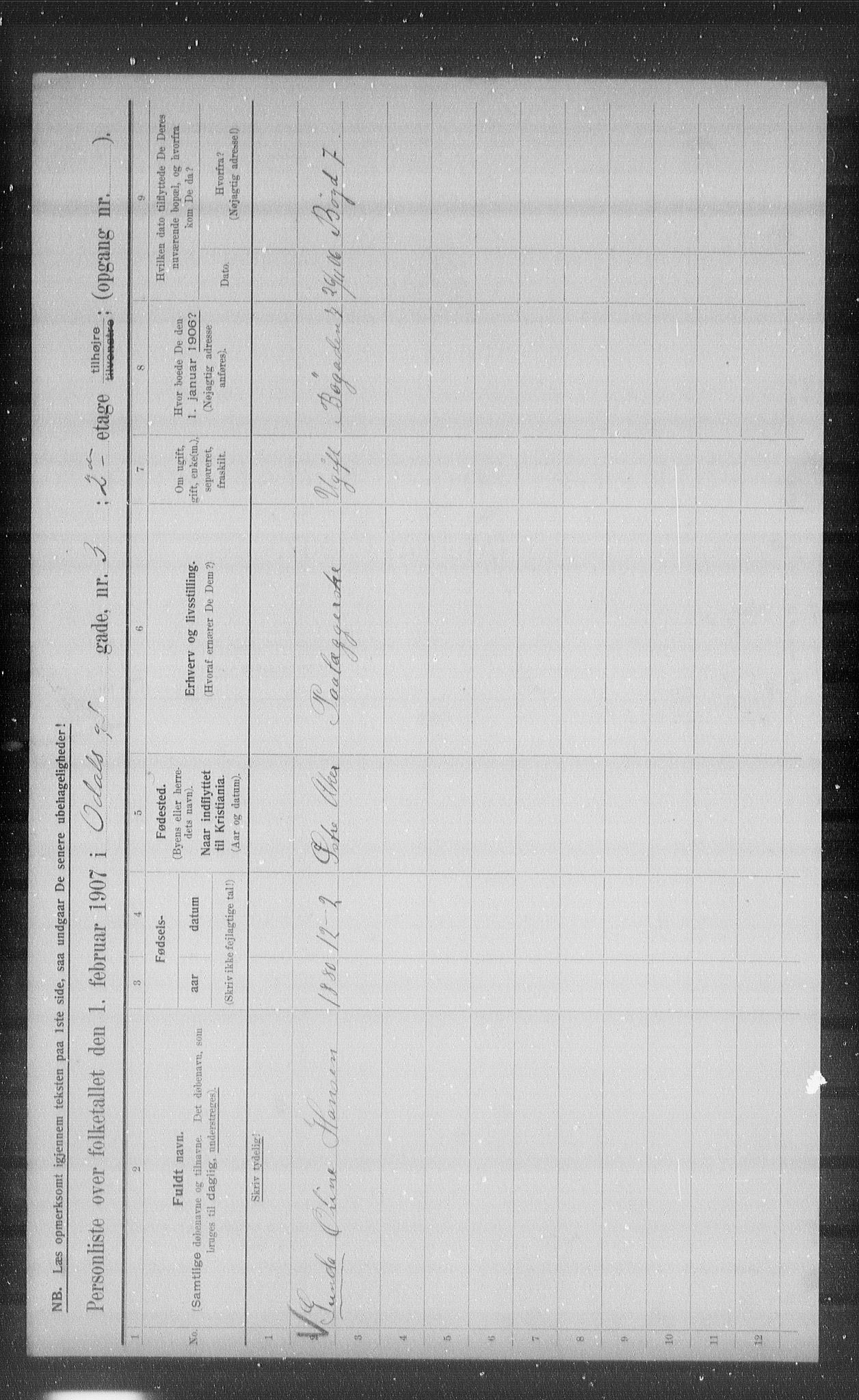 OBA, Municipal Census 1907 for Kristiania, 1907, p. 38152