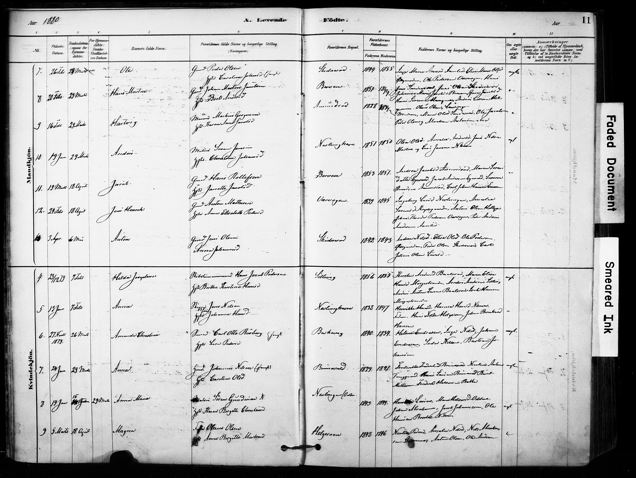 Brunlanes kirkebøker, AV/SAKO-A-342/F/Fb/L0001: Parish register (official) no. II 1, 1878-1899, p. 11