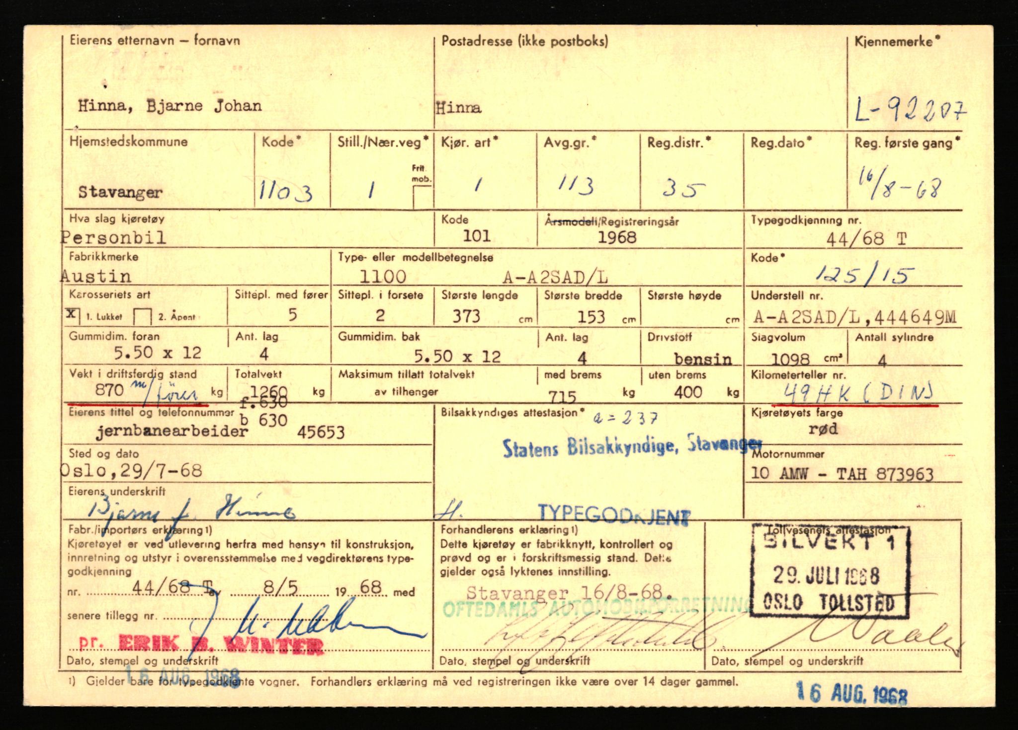 Stavanger trafikkstasjon, AV/SAST-A-101942/0/F/L0075: L-88800 - L-92499, 1930-1971, p. 2232