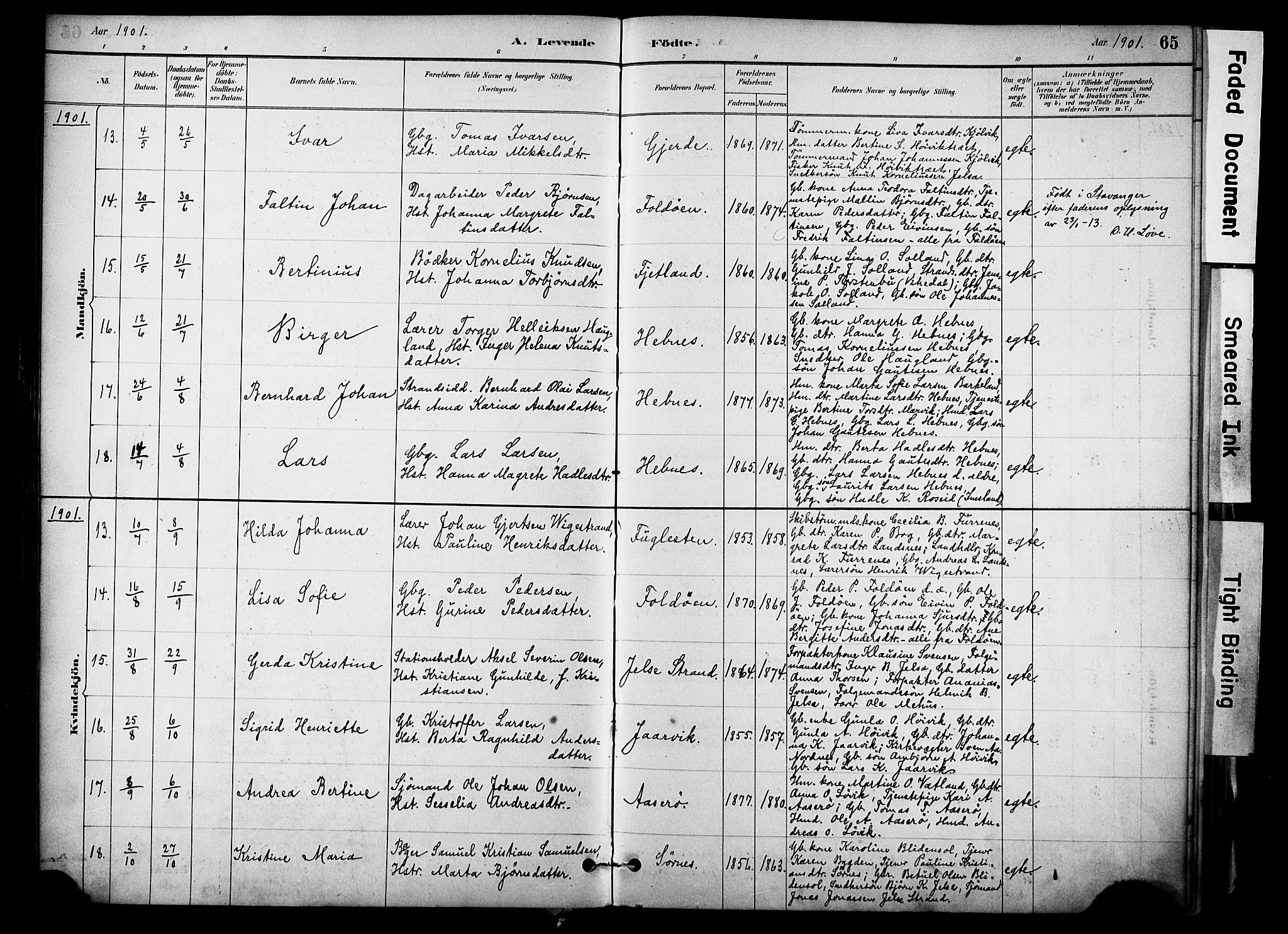 Jelsa sokneprestkontor, AV/SAST-A-101842/01/IV: Parish register (official) no. A 10, 1884-1906, p. 65