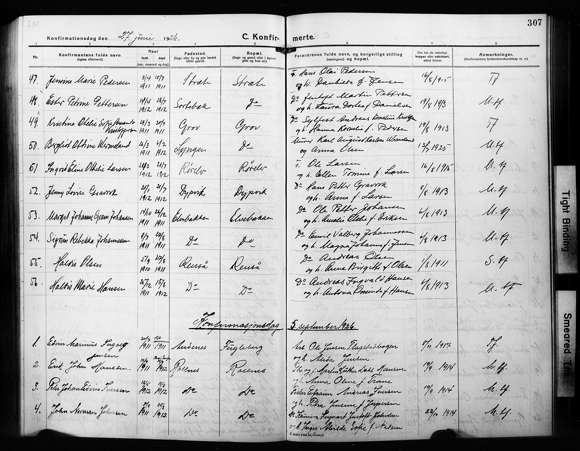 Ibestad sokneprestembete, AV/SATØ-S-0077/H/Ha/Hab/L0010klokker: Parish register (copy) no. 10, 1915-1929, p. 307