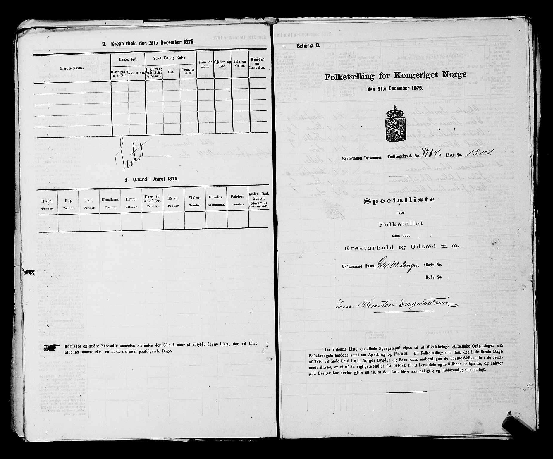 SAKO, 1875 census for 0602 Drammen, 1875, p. 3545