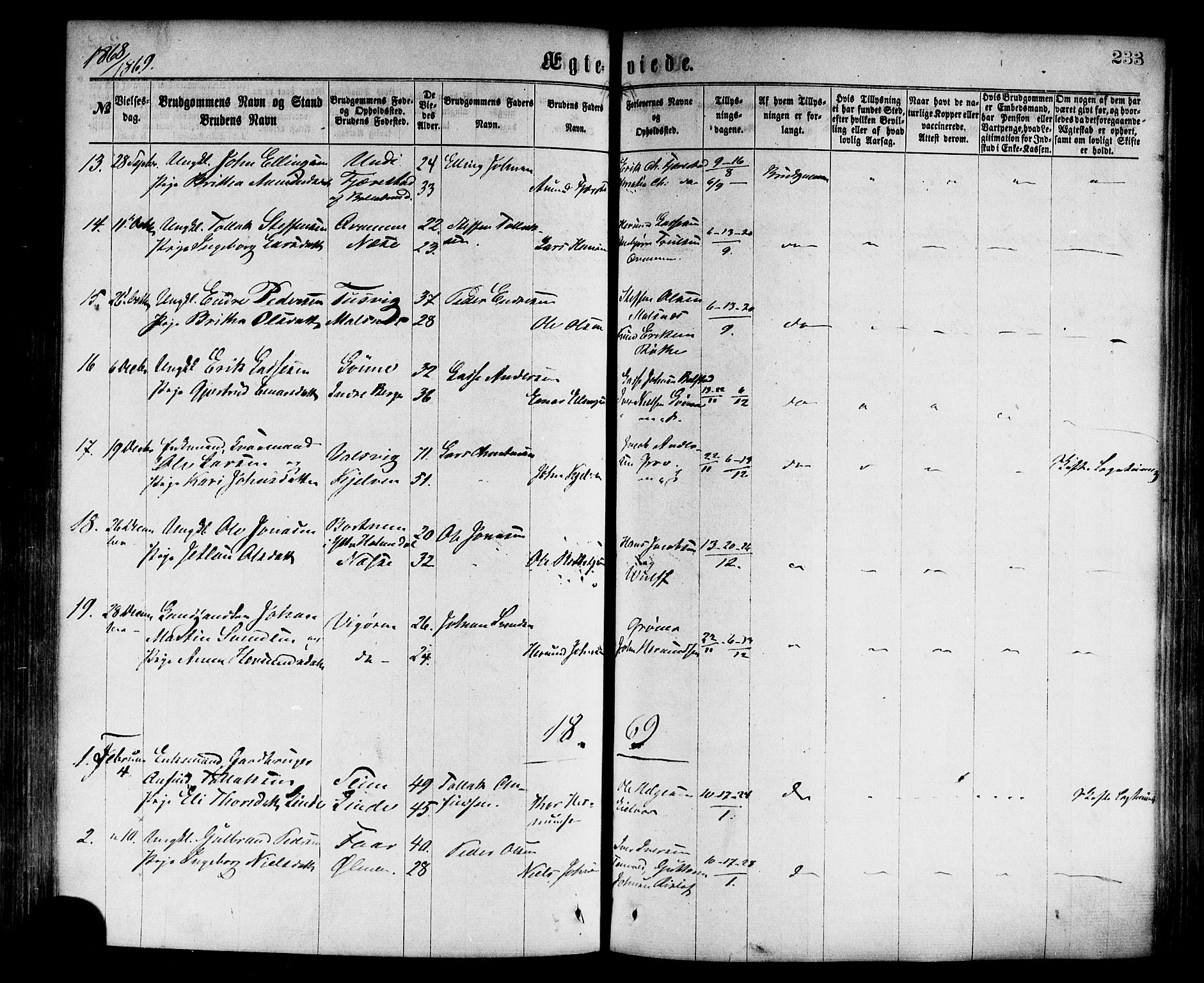 Vik sokneprestembete, SAB/A-81501: Parish register (official) no. A 9, 1866-1877, p. 233