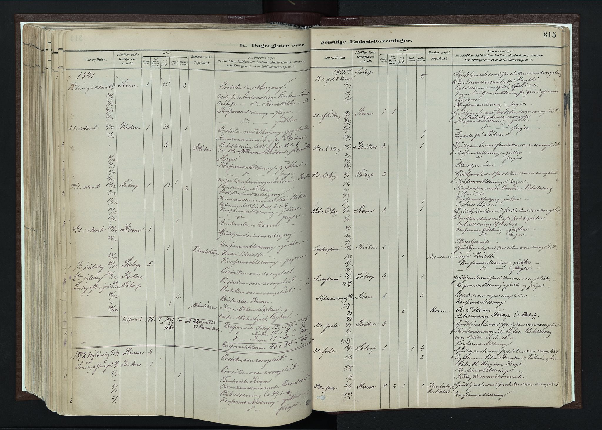 Nord-Fron prestekontor, SAH/PREST-080/H/Ha/Haa/L0004: Parish register (official) no. 4, 1884-1914, p. 315