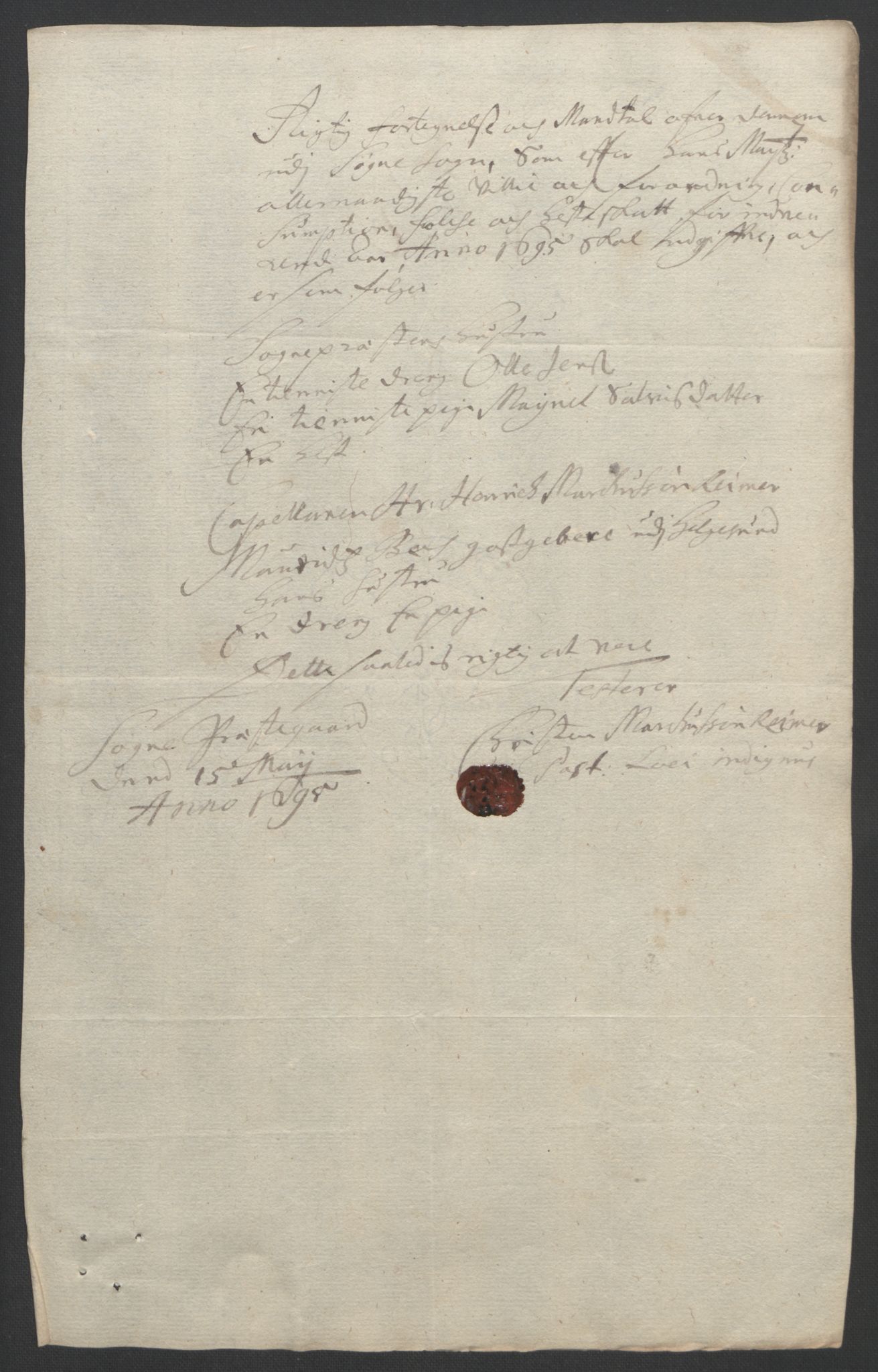 Rentekammeret inntil 1814, Reviderte regnskaper, Fogderegnskap, AV/RA-EA-4092/R43/L2545: Fogderegnskap Lista og Mandal, 1694-1695, p. 268