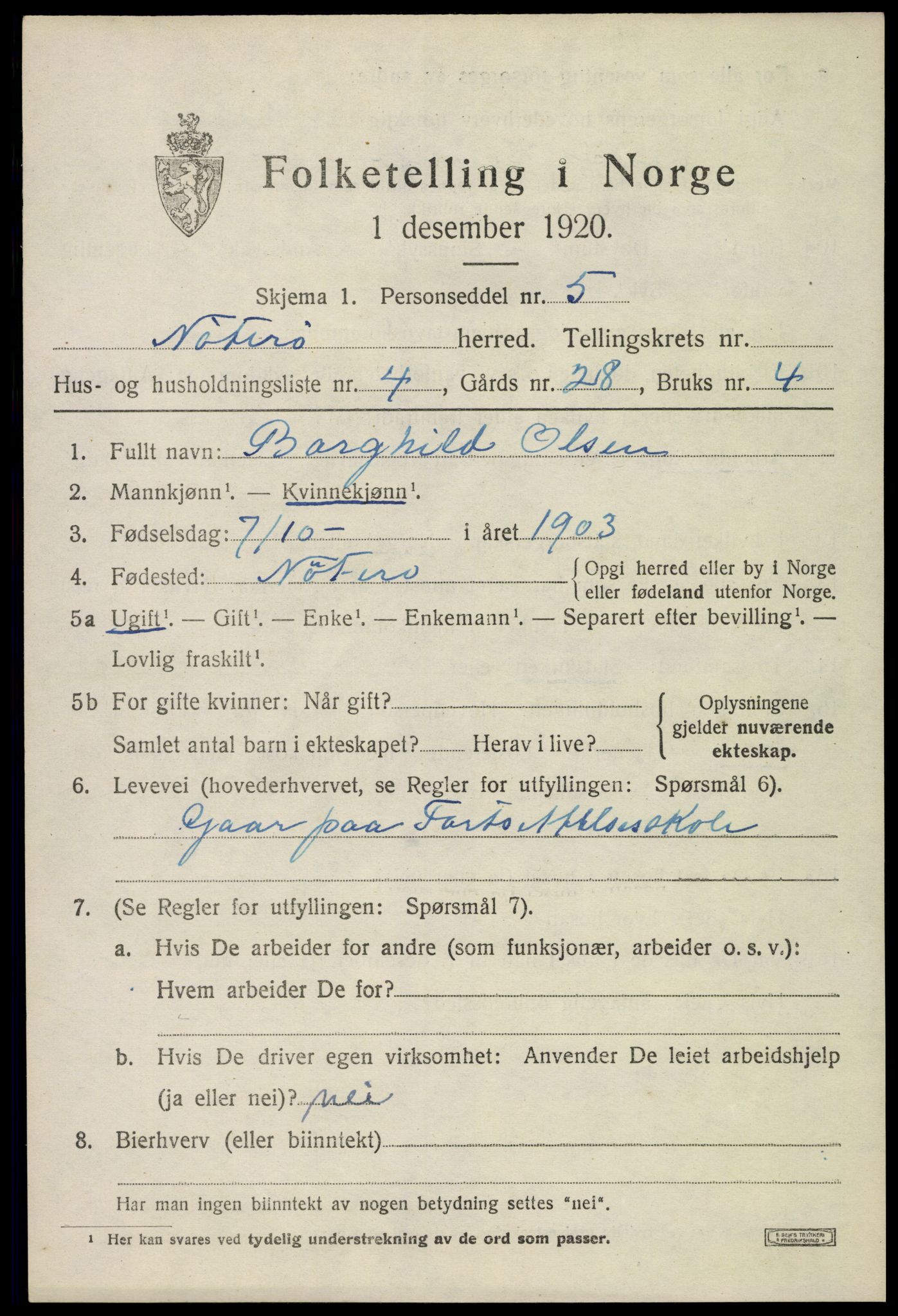 SAKO, 1920 census for Nøtterøy, 1920, p. 8473