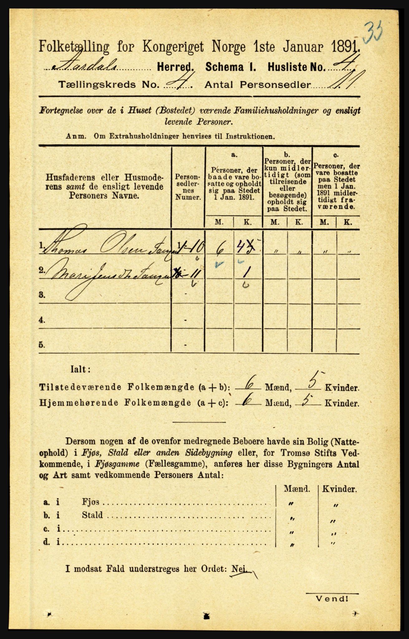 RA, 1891 census for 1424 Årdal, 1891, p. 590