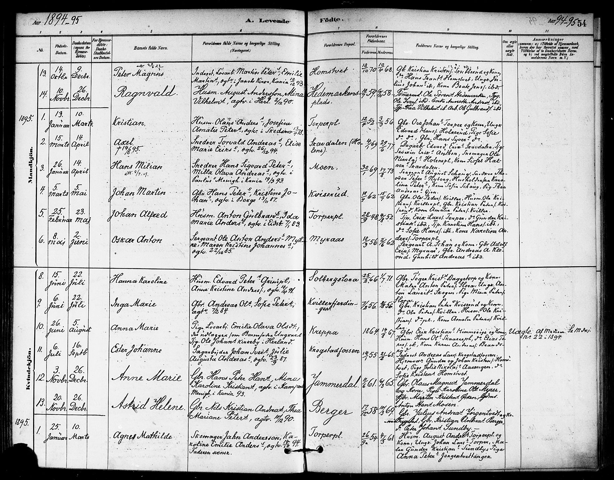 Eidsberg prestekontor Kirkebøker, SAO/A-10905/F/Fb/L0001: Parish register (official) no. II 1, 1879-1900, p. 54