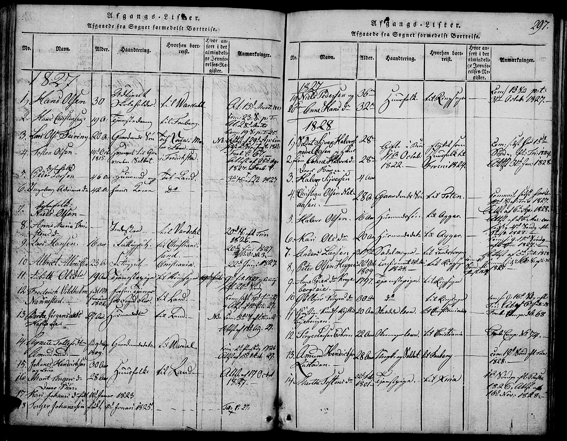 Biri prestekontor, SAH/PREST-096/H/Ha/Hab/L0001: Parish register (copy) no. 1, 1814-1828, p. 297