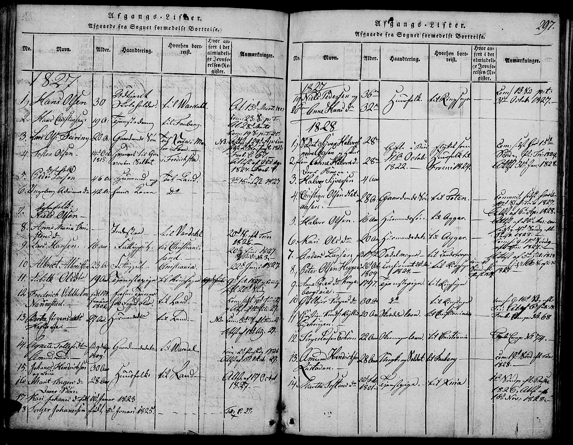 Biri prestekontor, AV/SAH-PREST-096/H/Ha/Hab/L0001: Parish register (copy) no. 1, 1814-1828, p. 297
