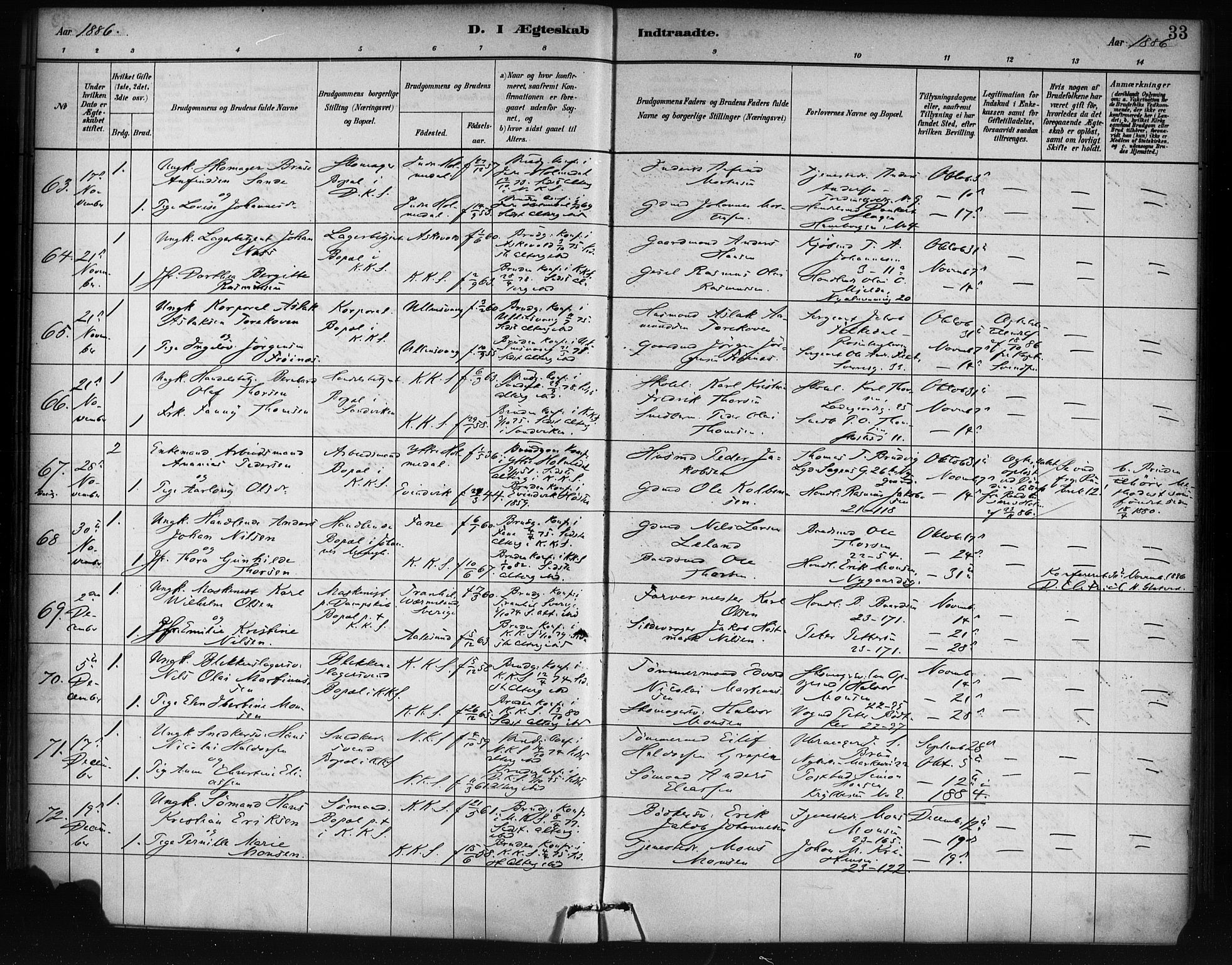 Korskirken sokneprestembete, AV/SAB-A-76101/H/Haa/L0037: Parish register (official) no. D 4, 1883-1904, p. 33