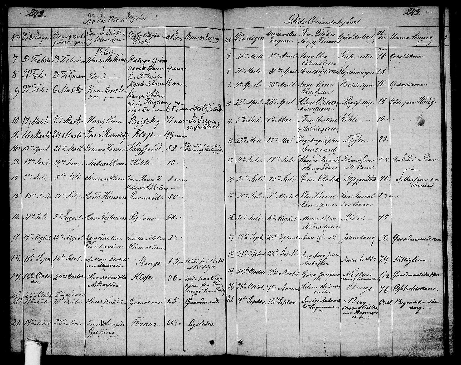 Ramnes kirkebøker, SAKO/A-314/G/Ga/L0002: Parish register (copy) no. I 2, 1848-1870, p. 242-243