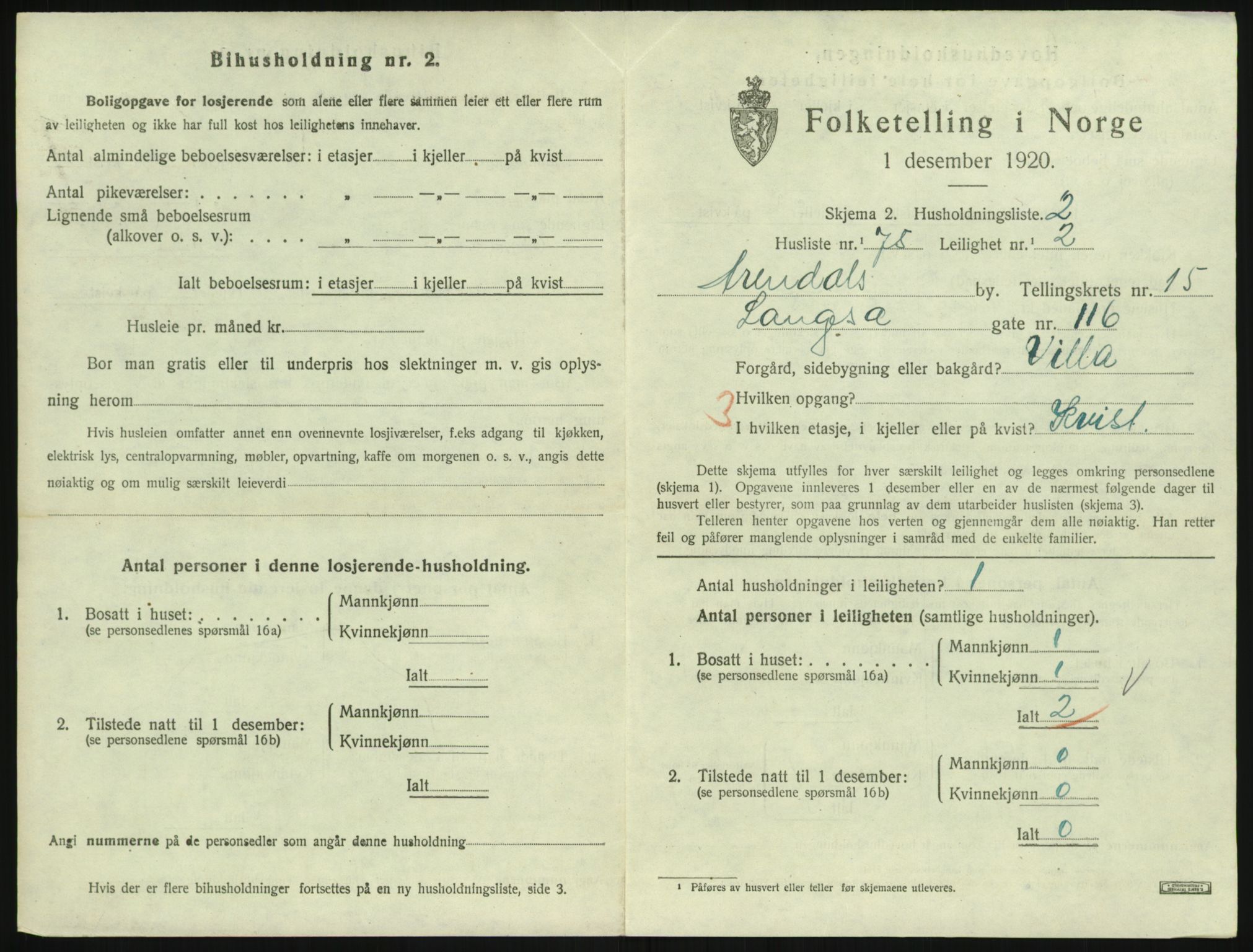 SAK, 1920 census for Arendal, 1920, p. 7446