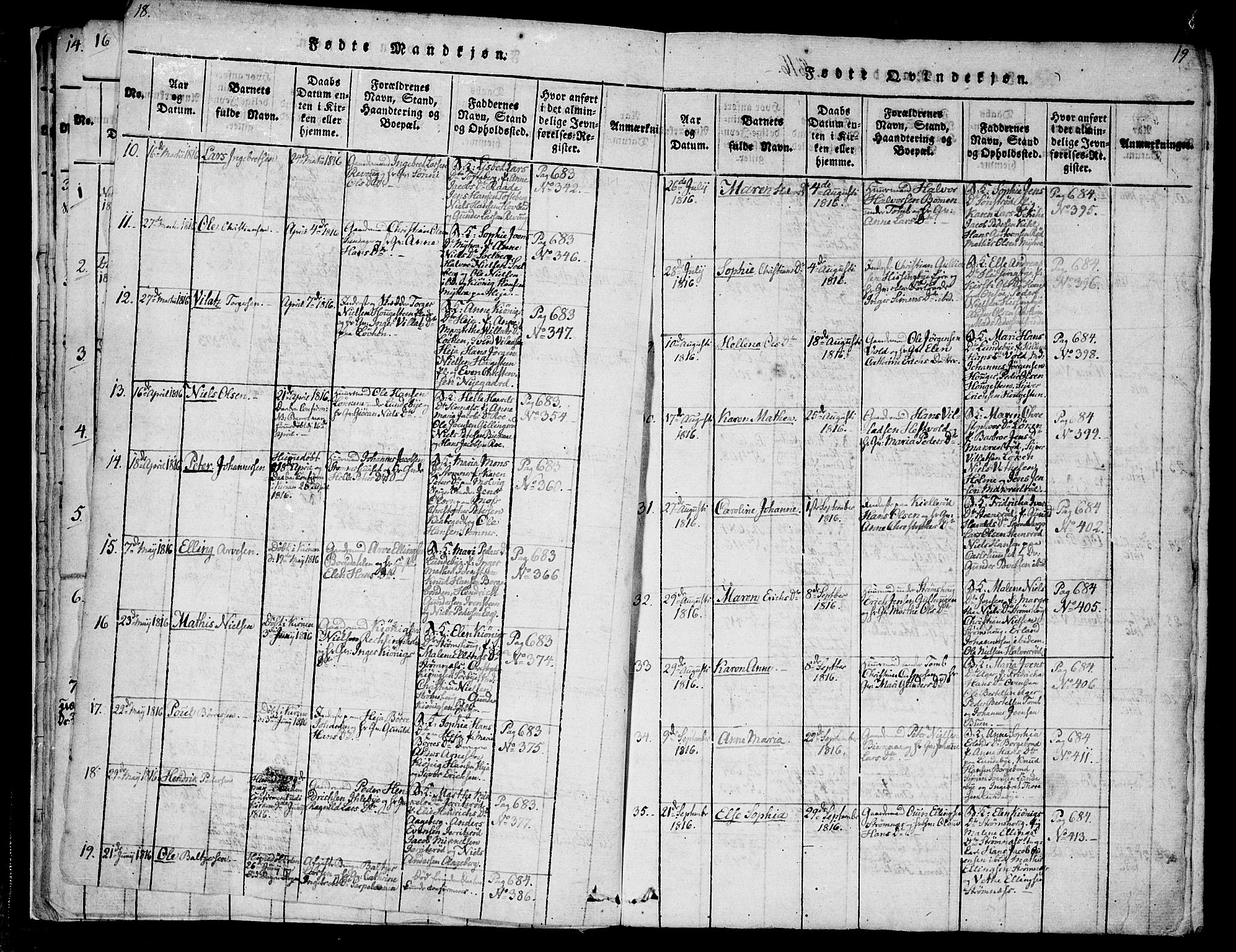 Råde prestekontor kirkebøker, AV/SAO-A-2009/F/Fa/L0004: Parish register (official) no. 4, 1814-1830, p. 18-19