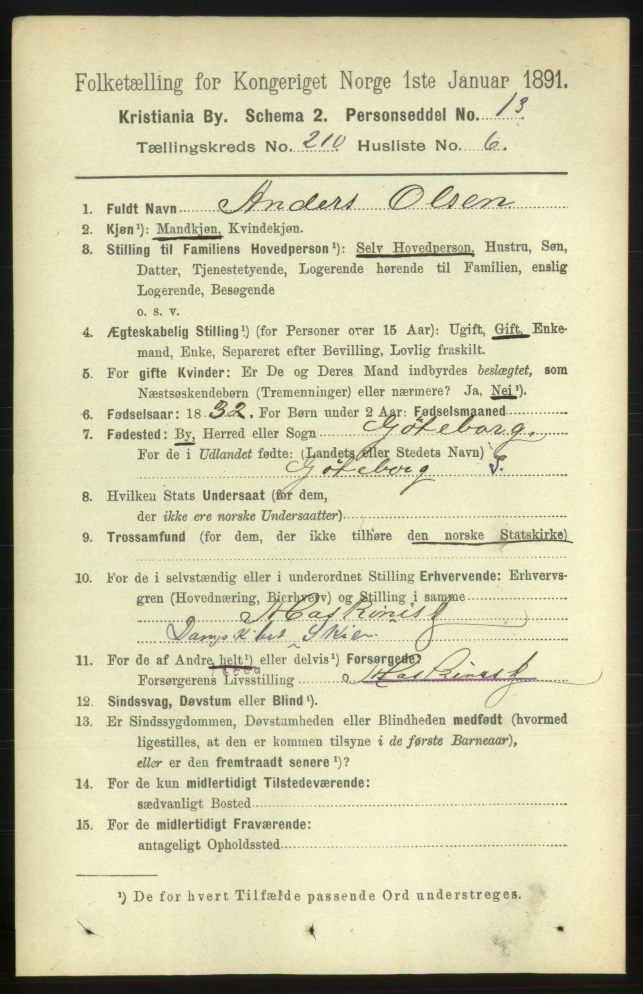 RA, 1891 census for 0301 Kristiania, 1891, p. 125622