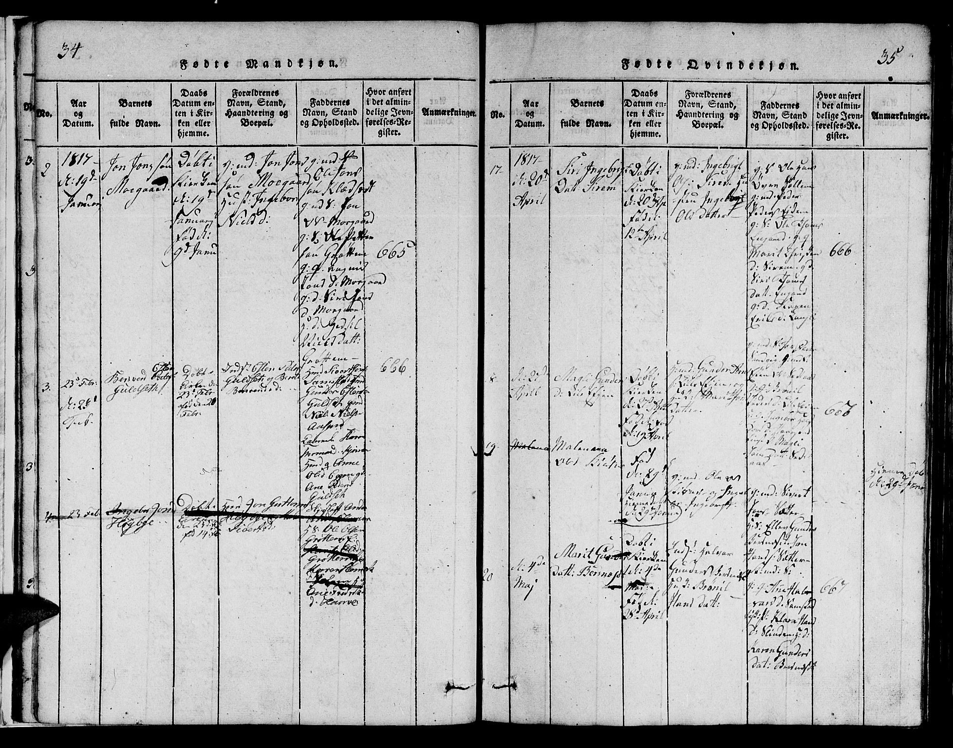 Ministerialprotokoller, klokkerbøker og fødselsregistre - Sør-Trøndelag, SAT/A-1456/695/L1152: Parish register (copy) no. 695C03, 1816-1831, p. 34-35