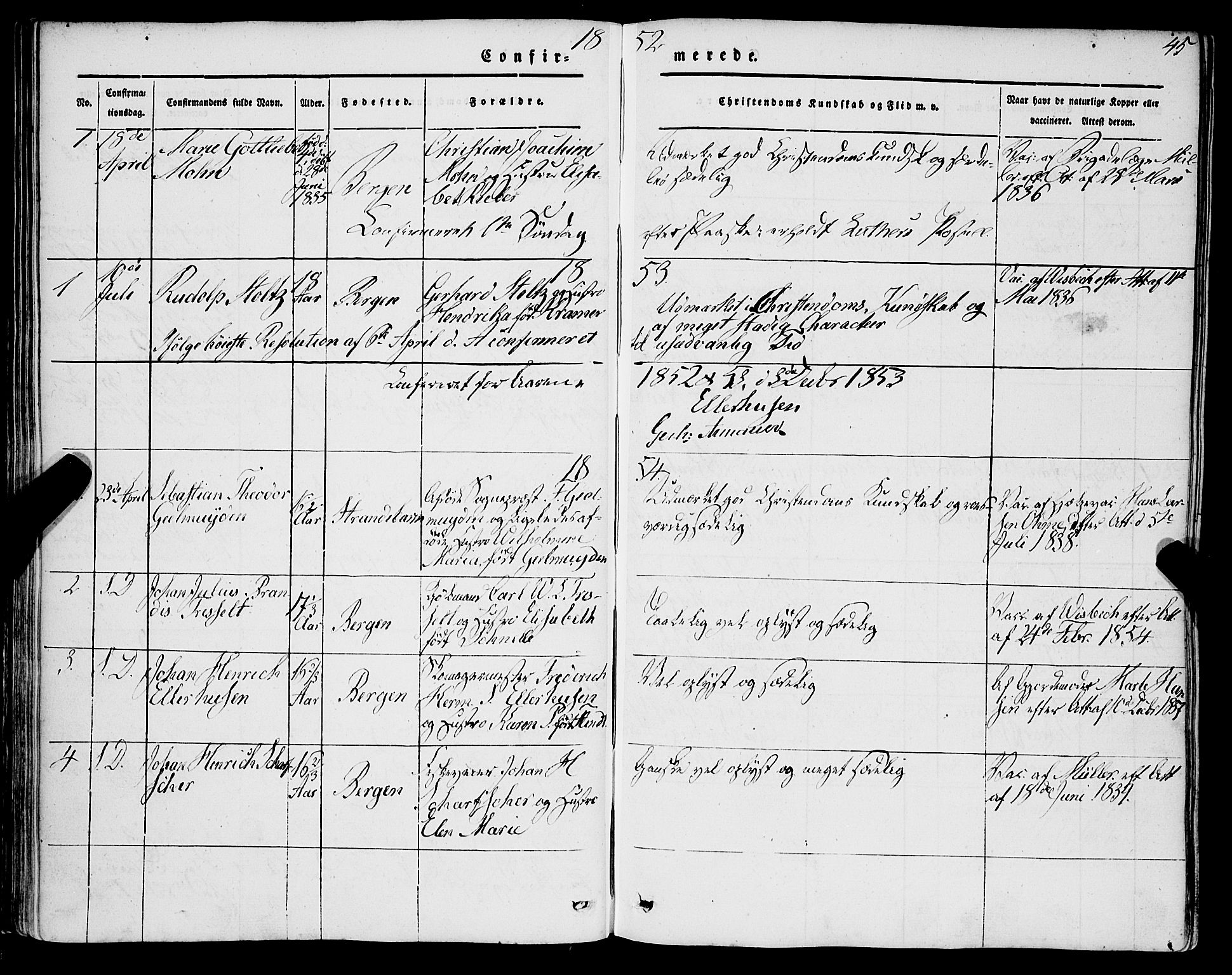 Mariakirken Sokneprestembete, SAB/A-76901/H/Haa/L0006: Parish register (official) no. A 6, 1846-1877, p. 45