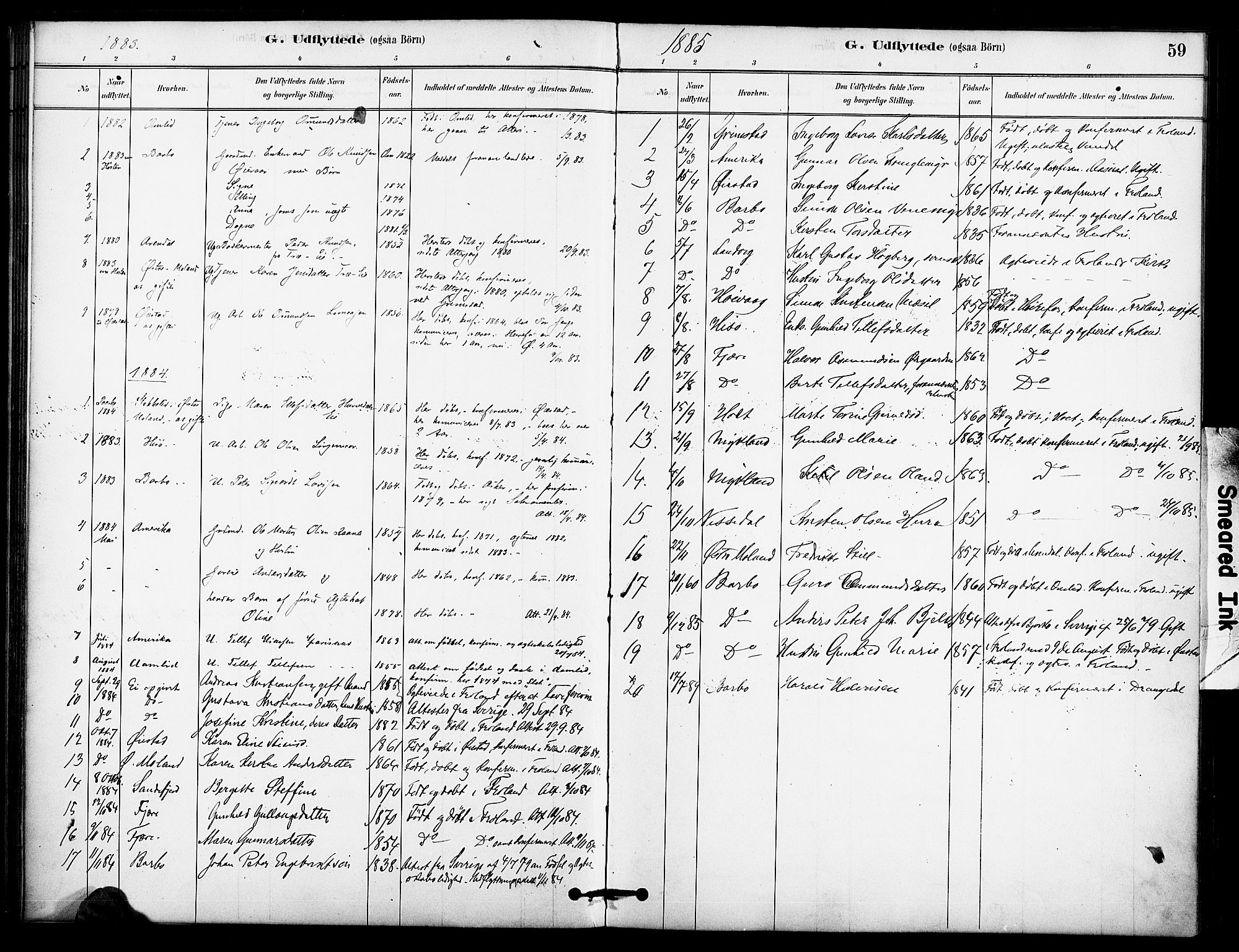 Froland sokneprestkontor, SAK/1111-0013/F/Fa/L0004: Parish register (official) no. A 4, 1882-1906, p. 59