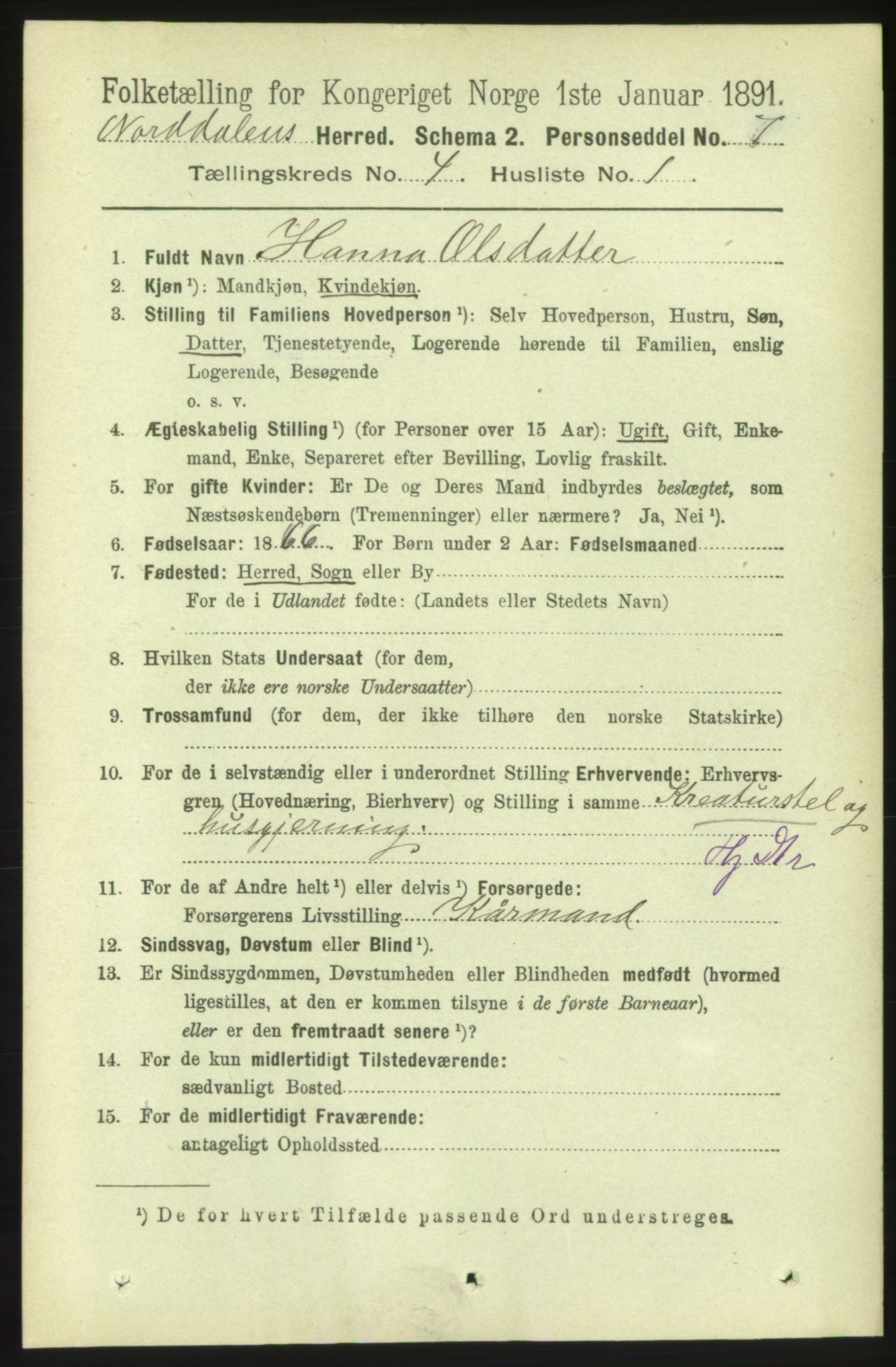 RA, 1891 census for 1524 Norddal, 1891, p. 790