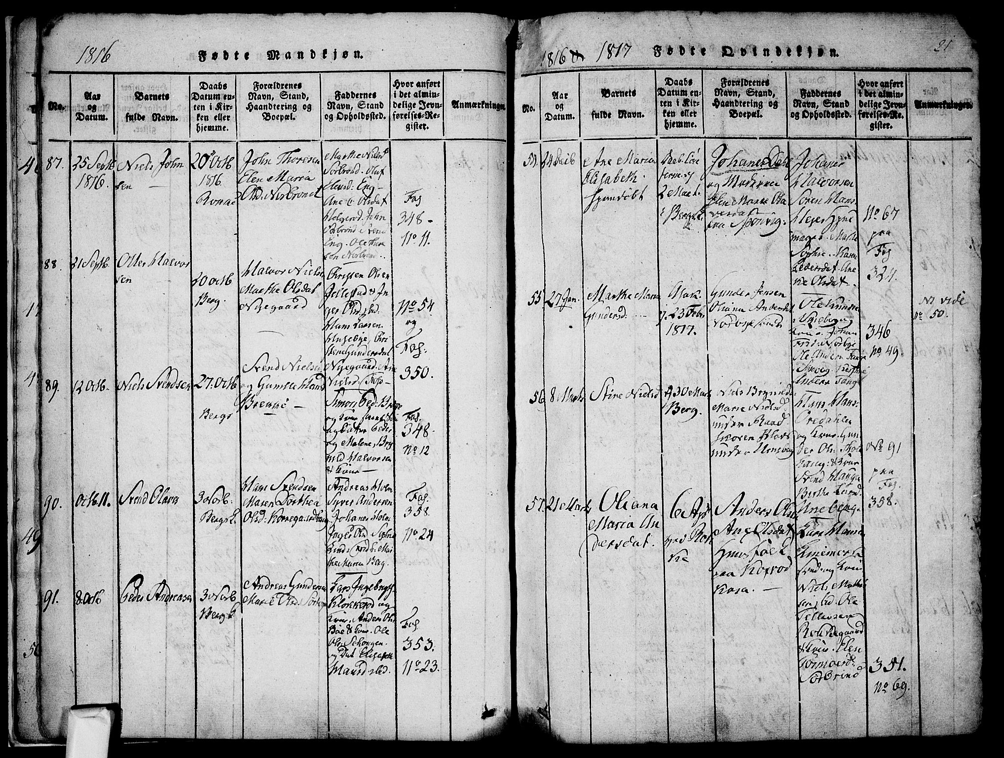 Berg prestekontor Kirkebøker, AV/SAO-A-10902/F/Fa/L0002: Parish register (official) no. I 2, 1815-1831, p. 21