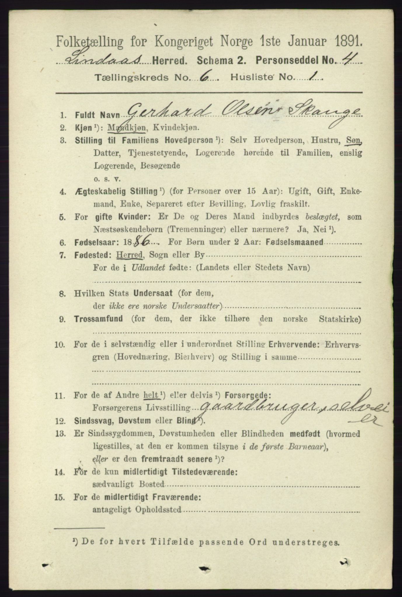 RA, 1891 census for 1263 Lindås, 1891, p. 1851