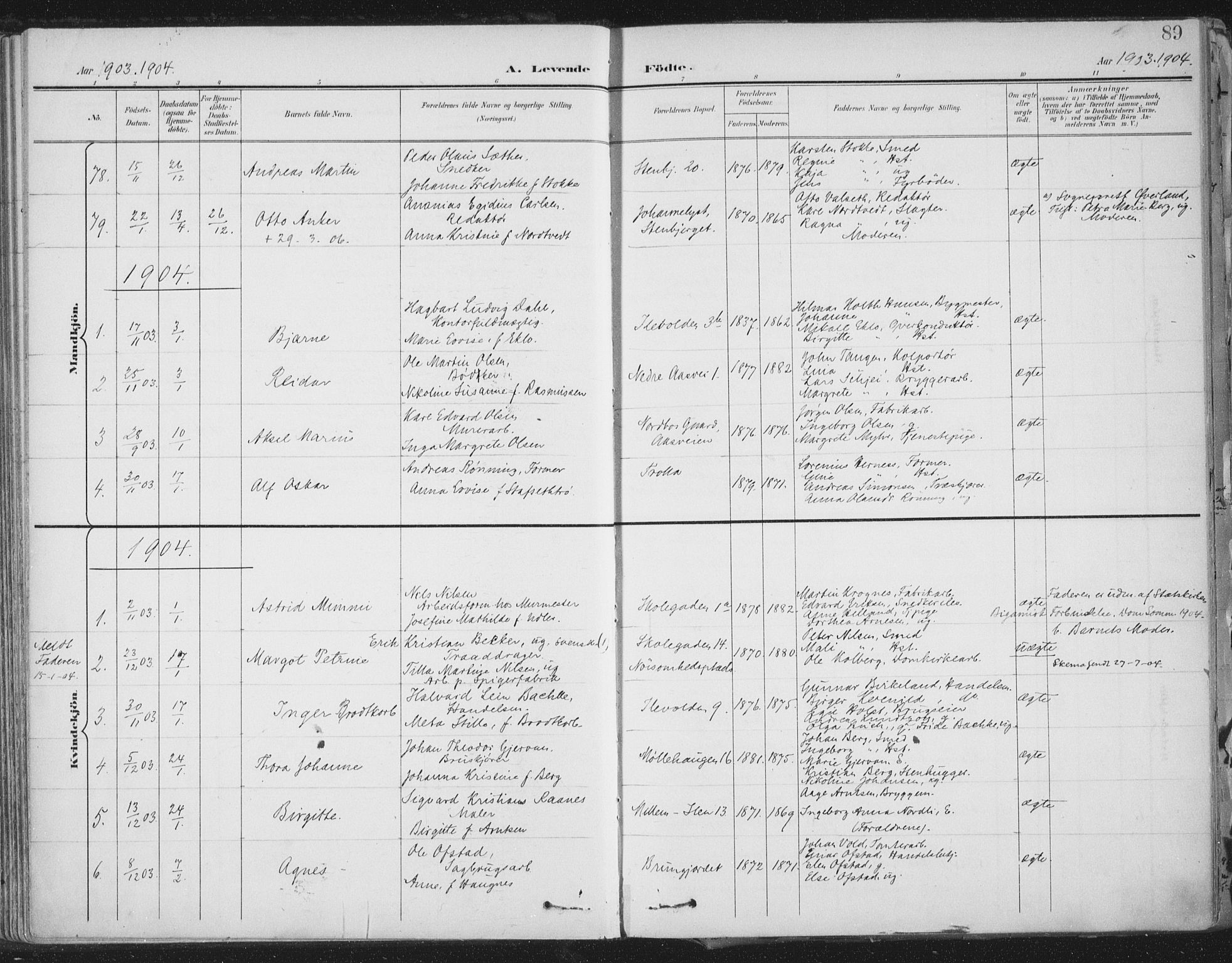 Ministerialprotokoller, klokkerbøker og fødselsregistre - Sør-Trøndelag, SAT/A-1456/603/L0167: Parish register (official) no. 603A06, 1896-1932, p. 89