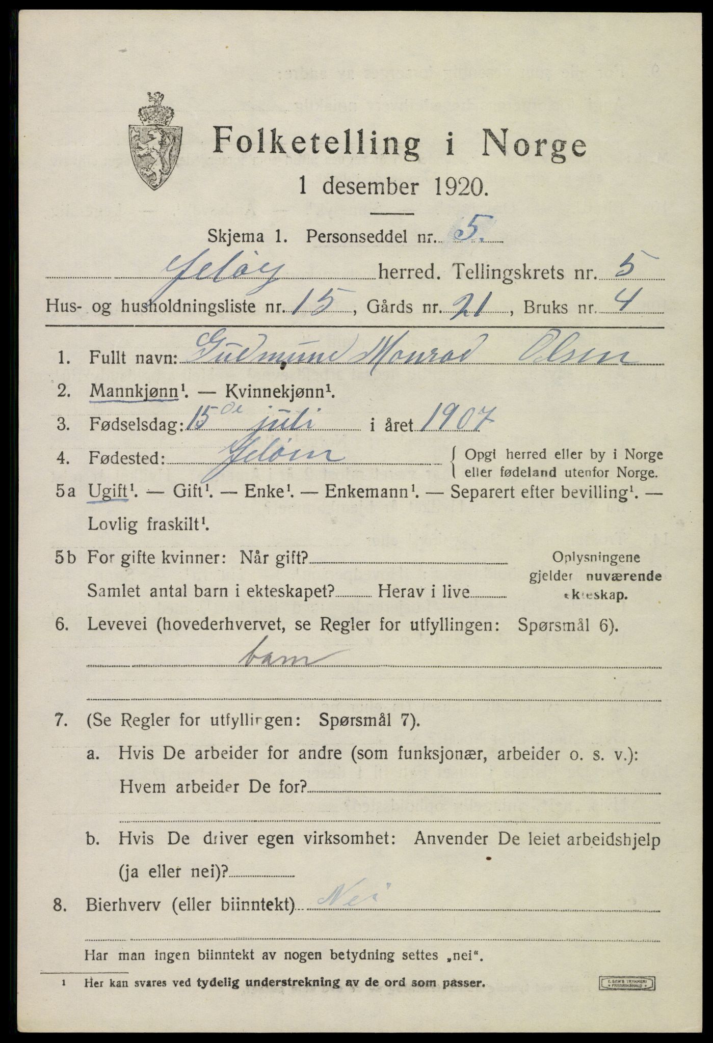 SAO, 1920 census for Moss land district, 1920, p. 6427