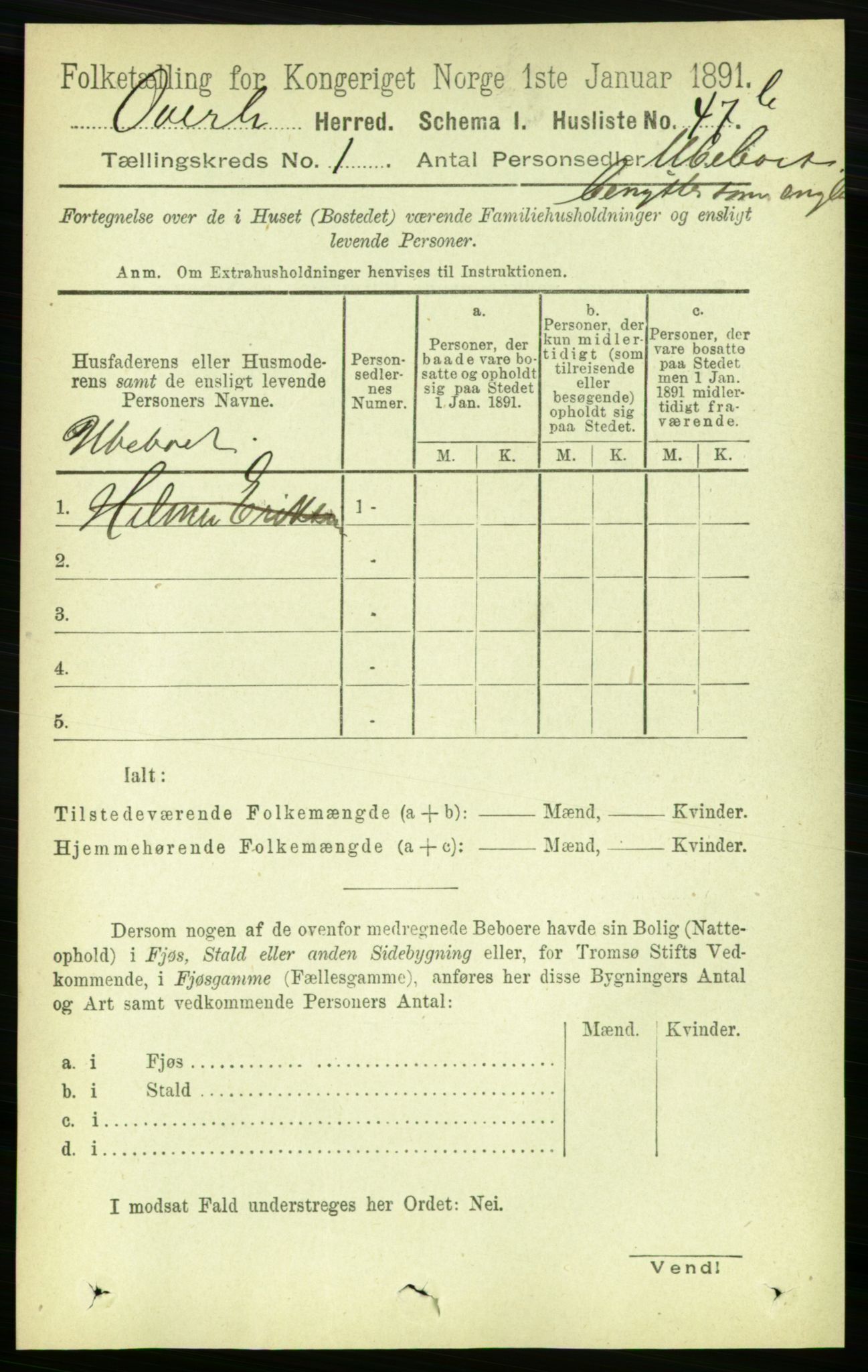 RA, 1891 census for 1744 Overhalla, 1891, p. 70