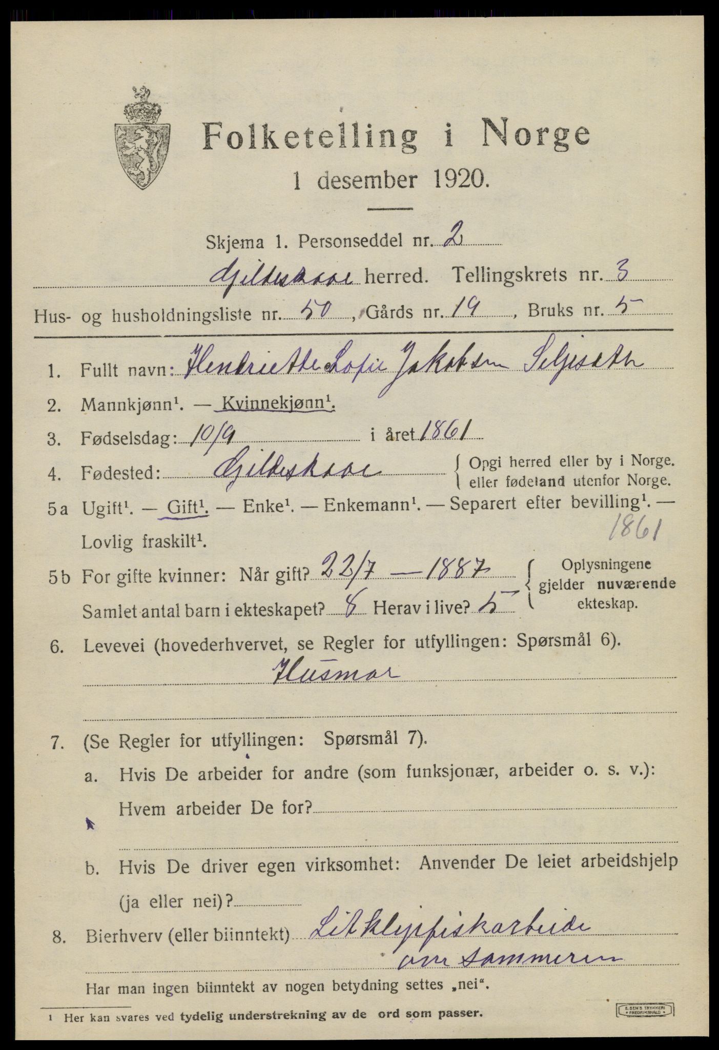 SAT, 1920 census for Gildeskål, 1920, p. 3706