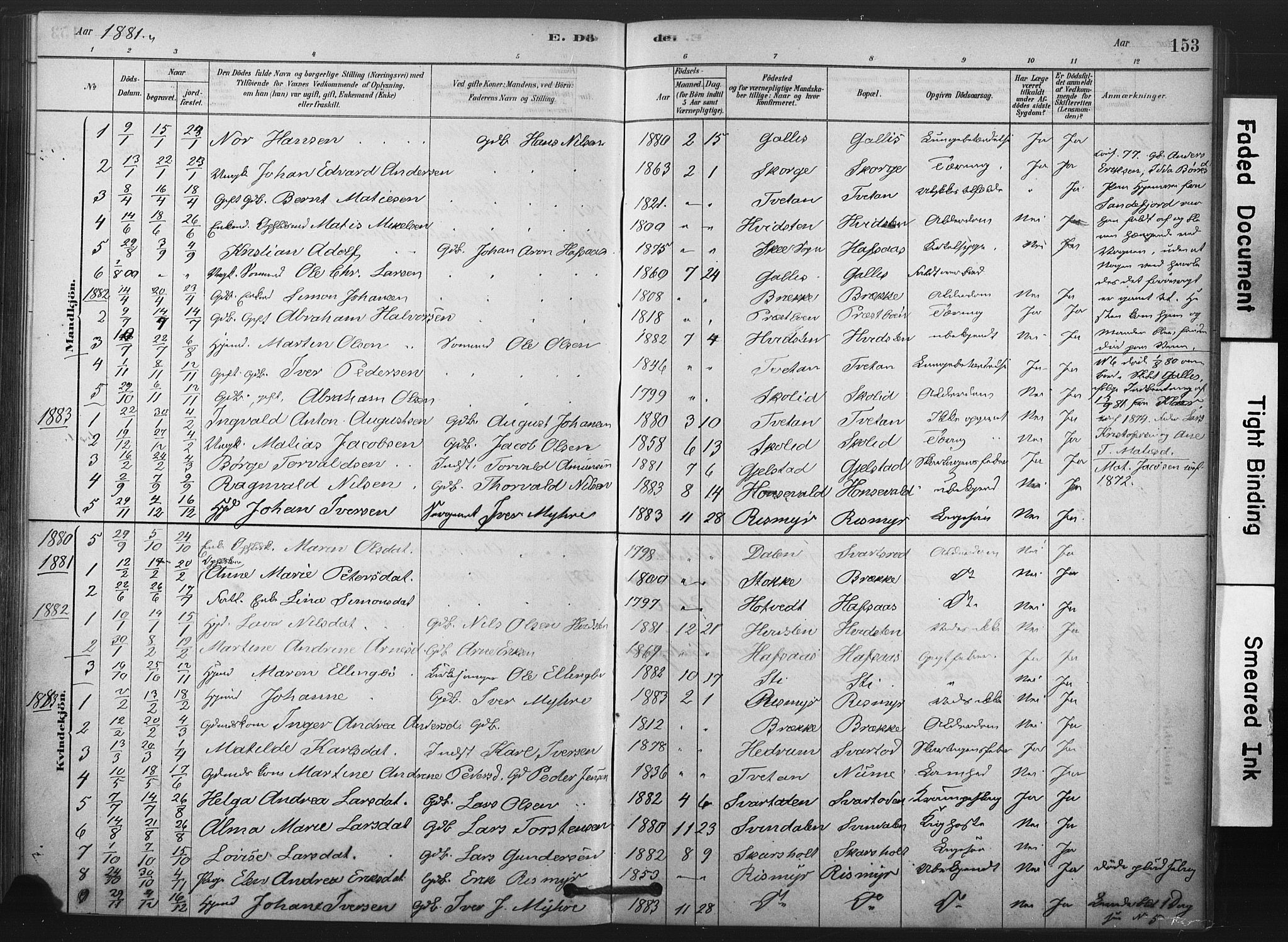 Andebu kirkebøker, SAKO/A-336/F/Fa/L0008: Parish register (official) no. 8, 1878-1902, p. 153