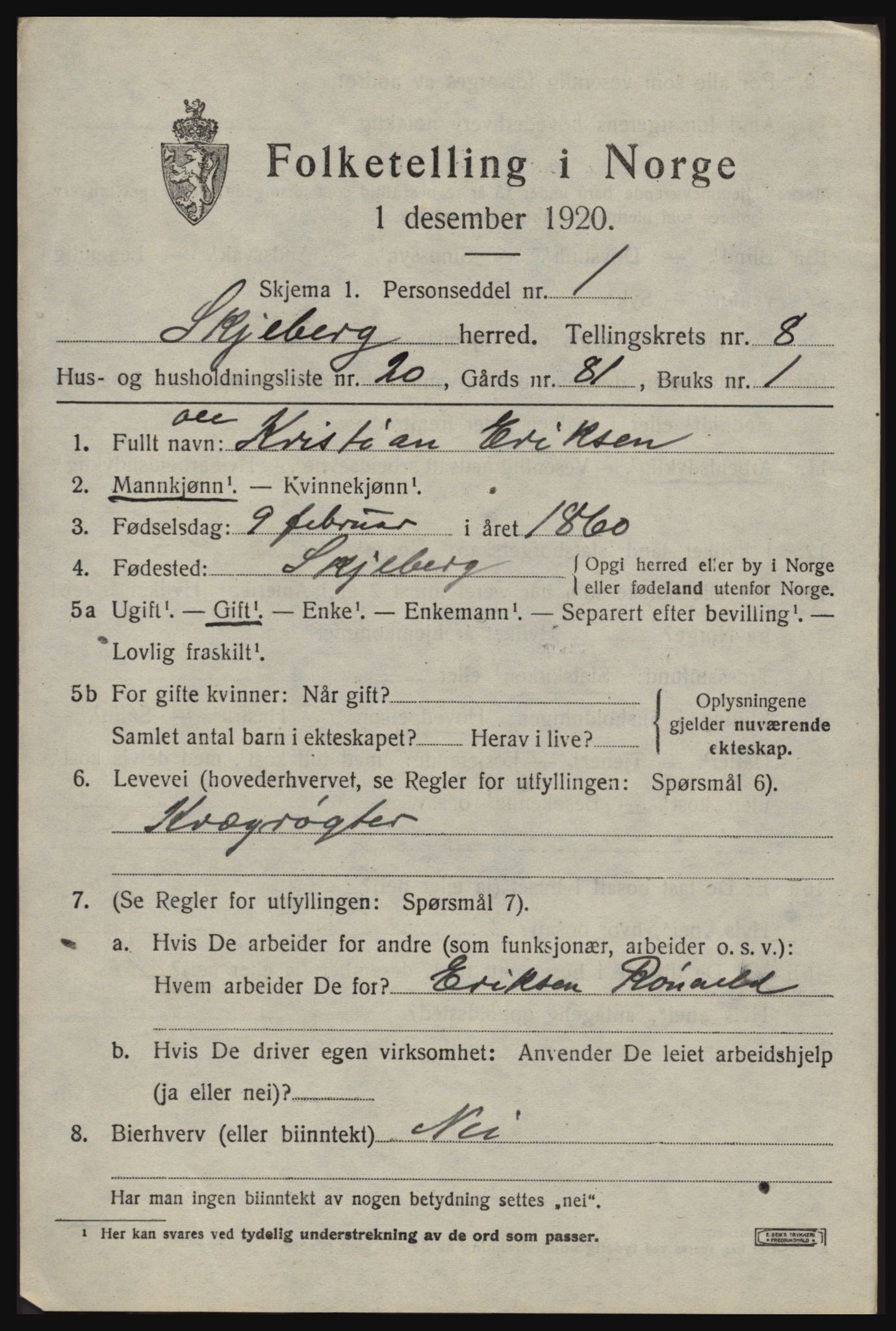 SAO, 1920 census for Skjeberg, 1920, p. 8113