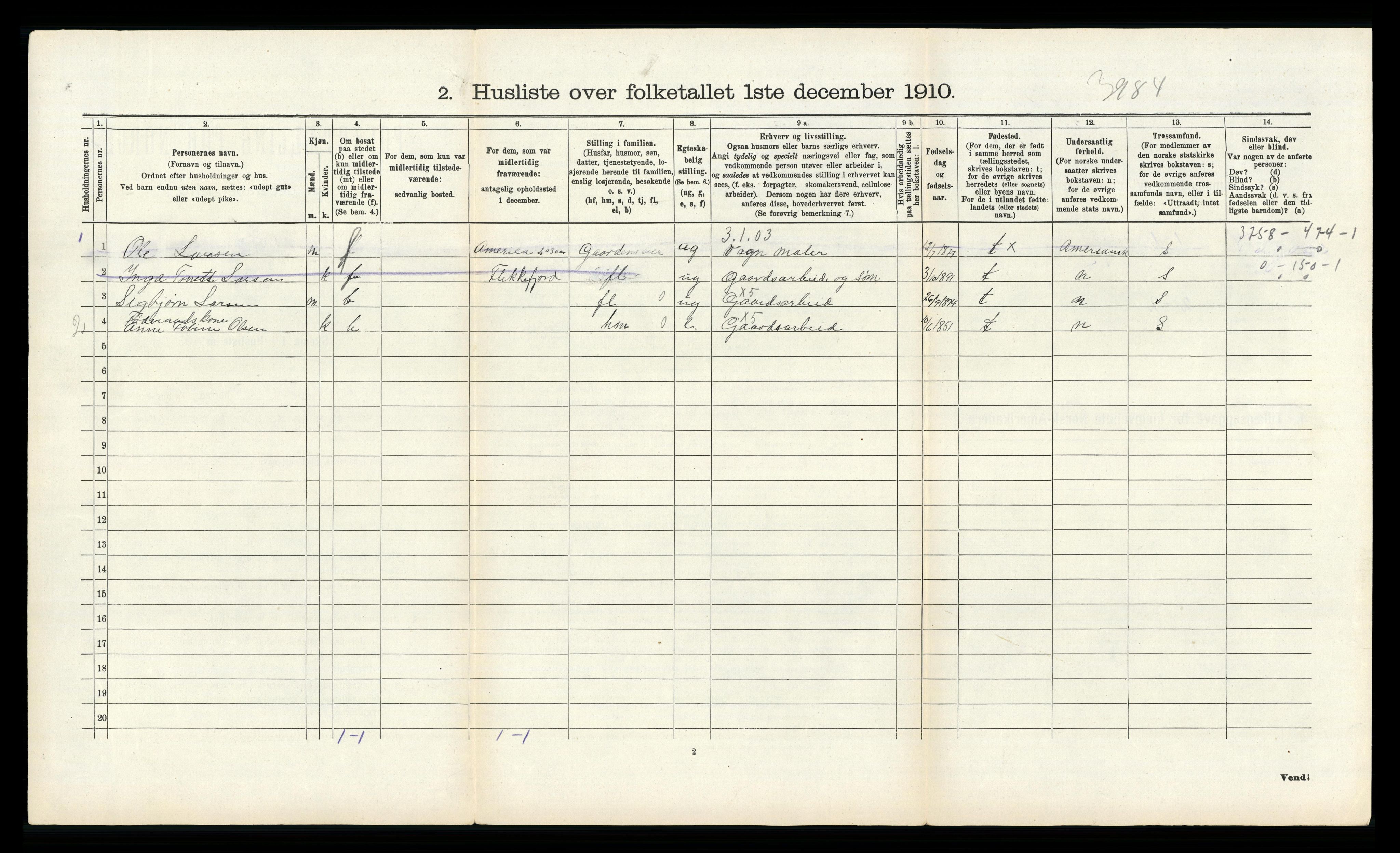 RA, 1910 census for Gyland, 1910, p. 327