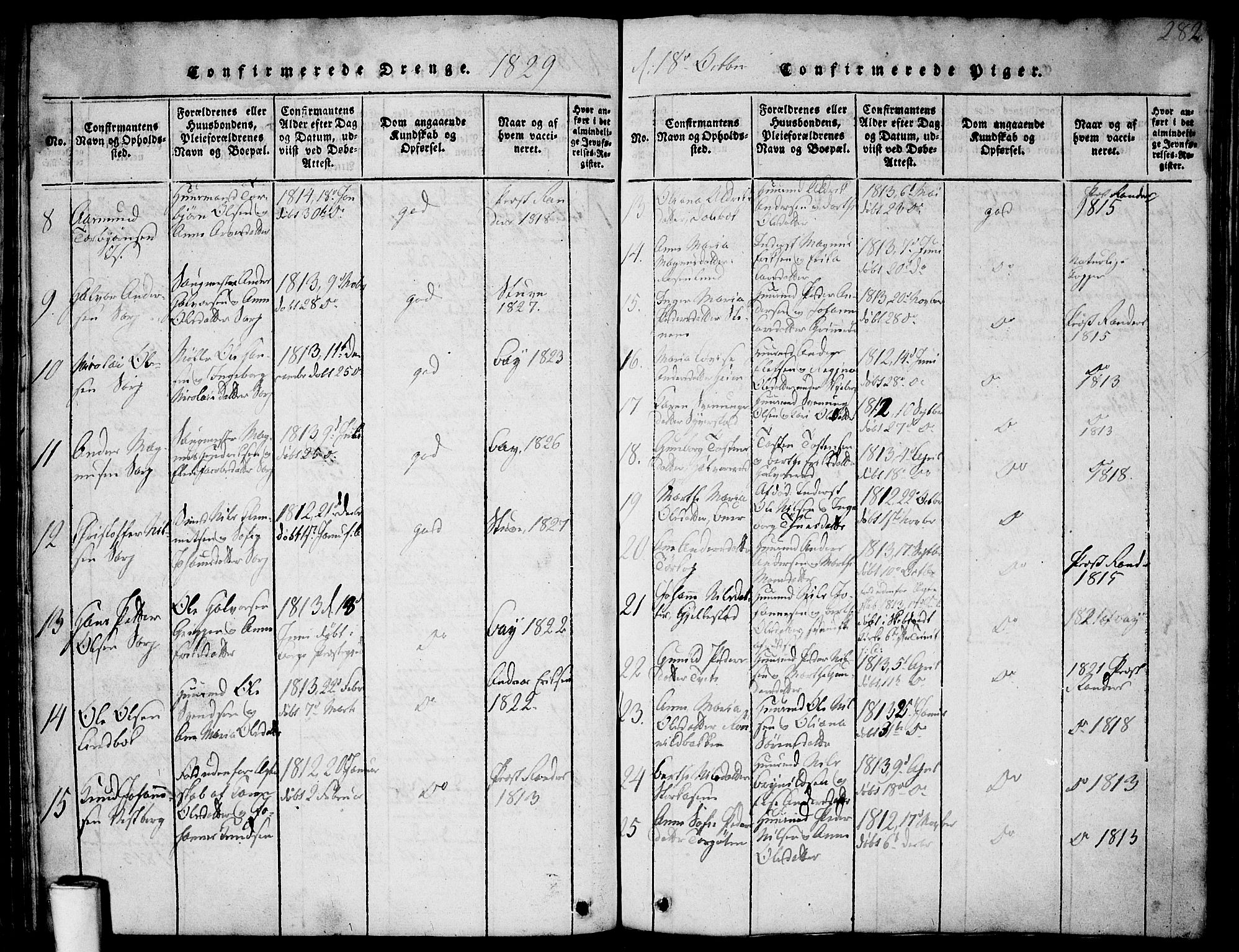Skjeberg prestekontor Kirkebøker, AV/SAO-A-10923/F/Fa/L0004: Parish register (official) no. I 4, 1815-1830, p. 282