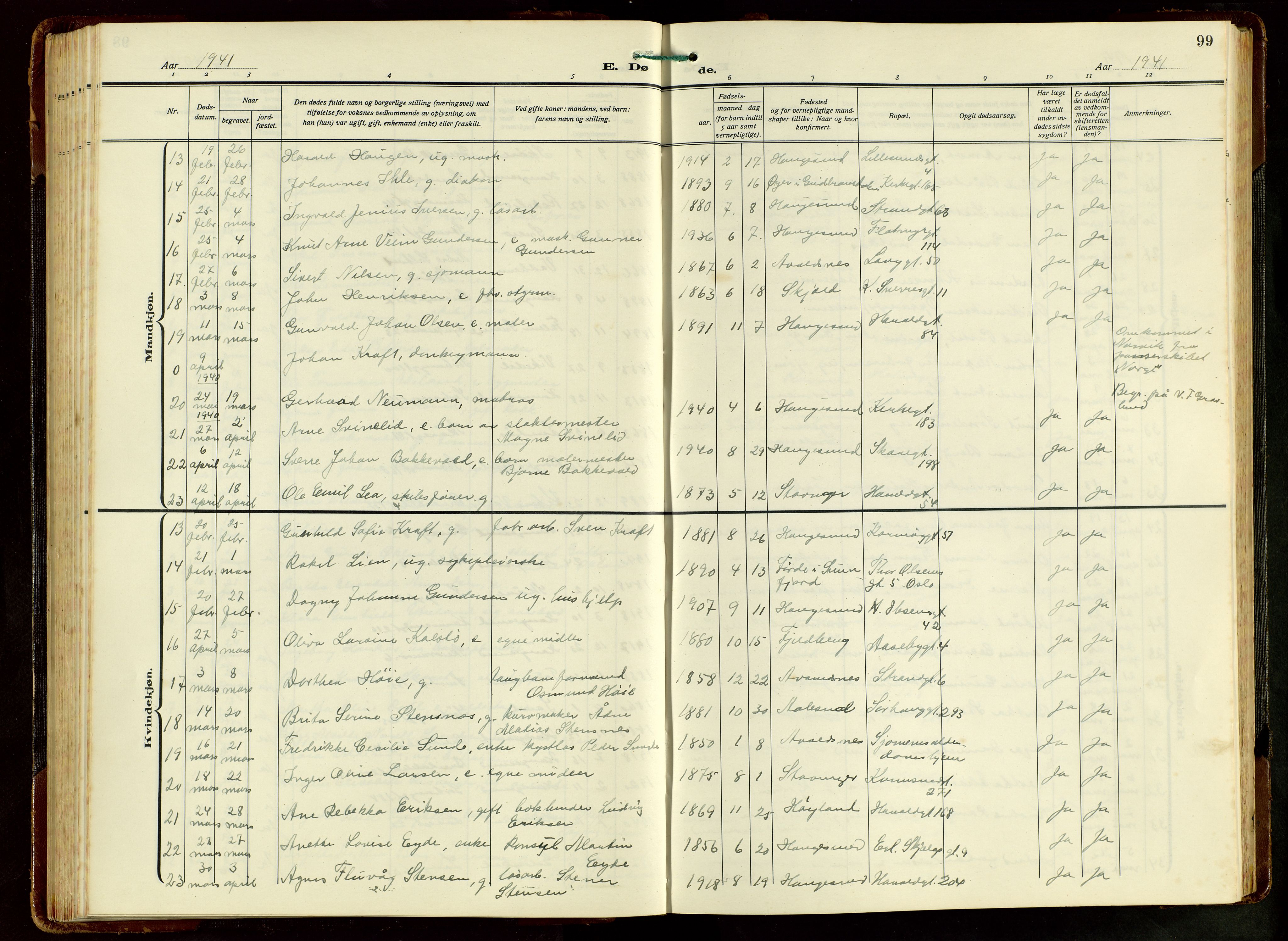 Haugesund sokneprestkontor, SAST/A -101863/H/Ha/Hab/L0012: Parish register (copy) no. B 12, 1930-1958, p. 99