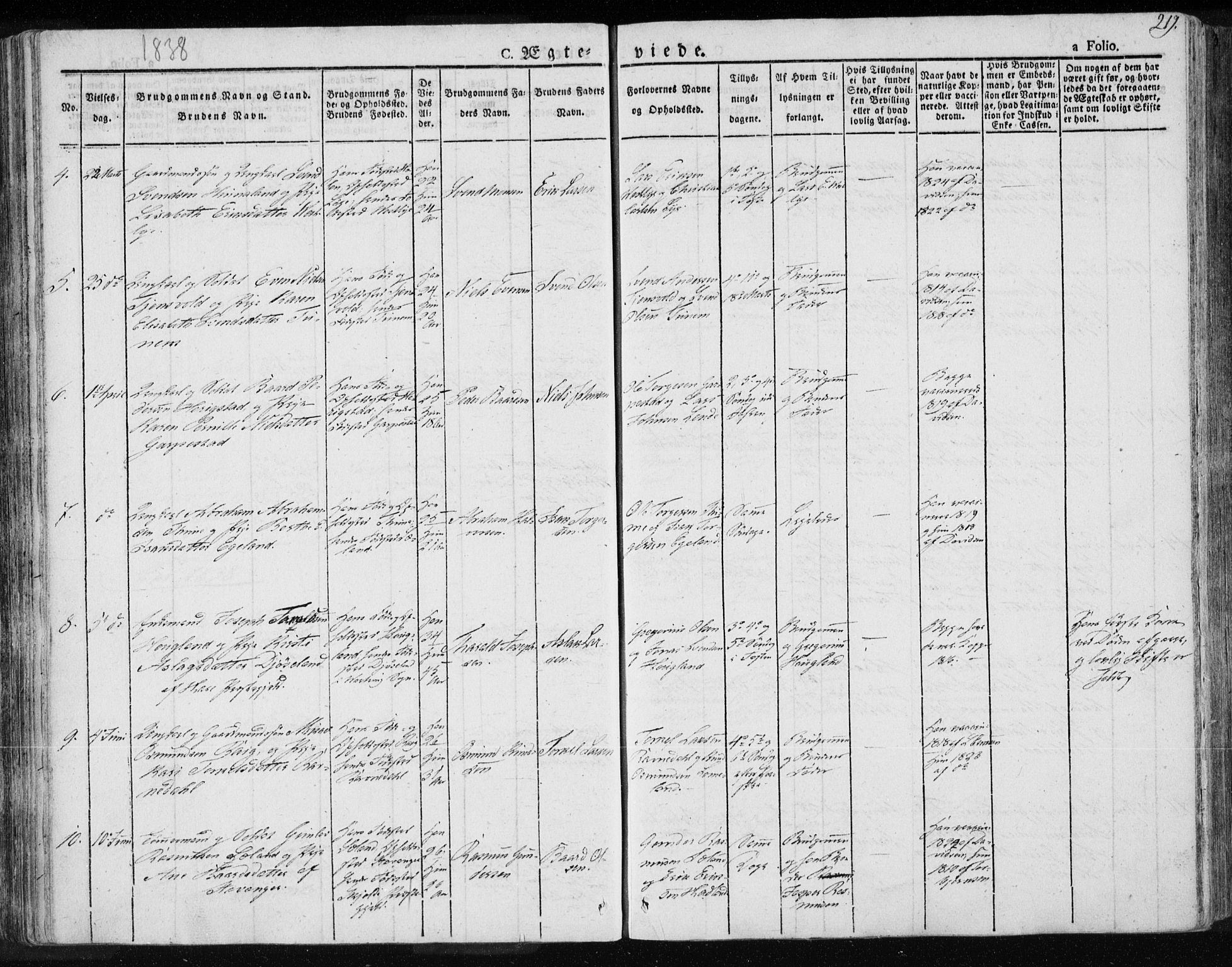 Lye sokneprestkontor, AV/SAST-A-101794/001/30BA/L0004: Parish register (official) no. A 4, 1826-1841, p. 219