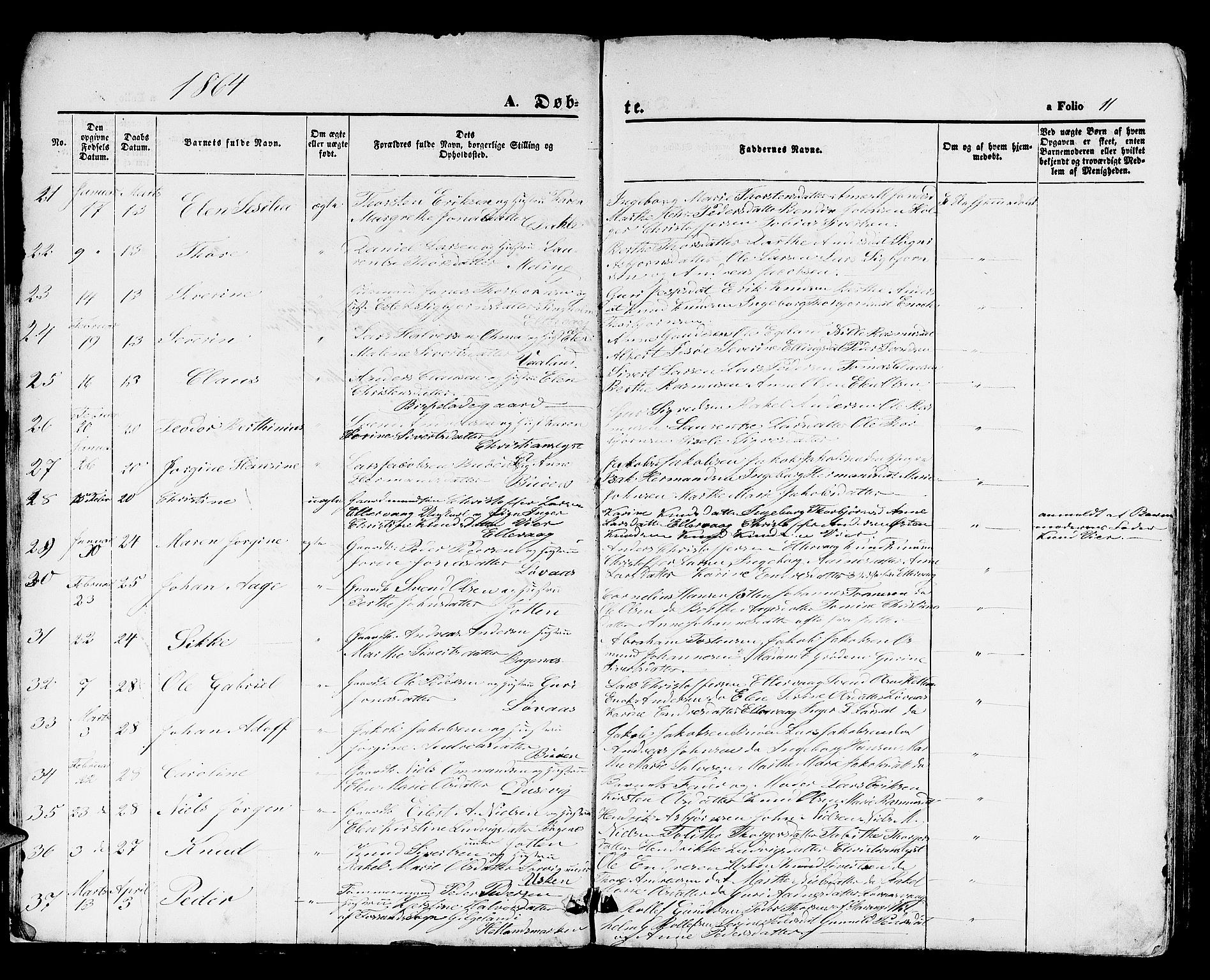 Hetland sokneprestkontor, SAST/A-101826/30/30BB/L0003: Parish register (copy) no. B 3, 1863-1877, p. 11