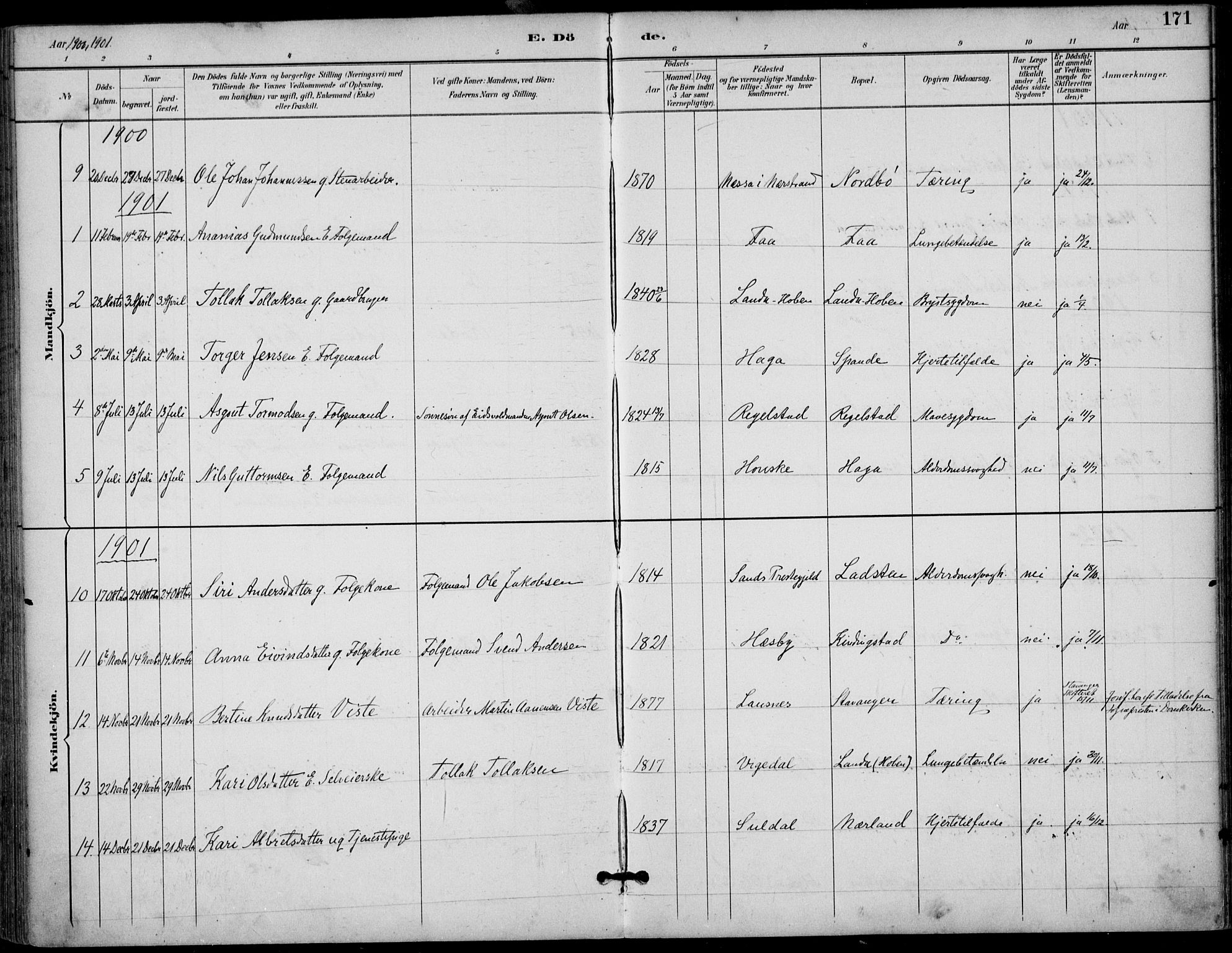 Finnøy sokneprestkontor, AV/SAST-A-101825/H/Ha/Haa/L0011: Parish register (official) no. A 11, 1891-1910, p. 171