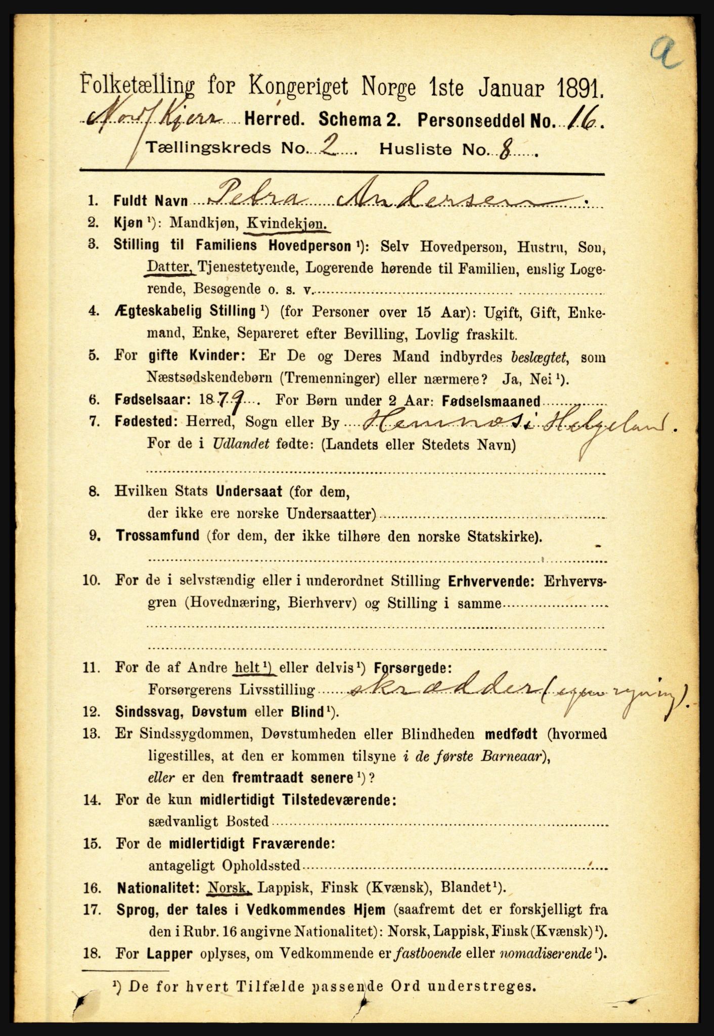 RA, 1891 census for 1846 Nordfold-Kjerringøy, 1891, p. 494