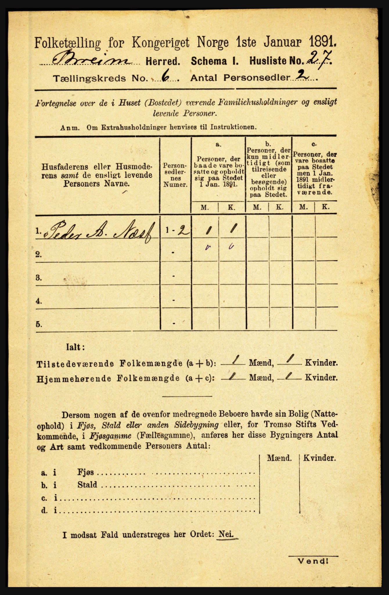 RA, 1891 census for 1446 Breim, 1891, p. 2077