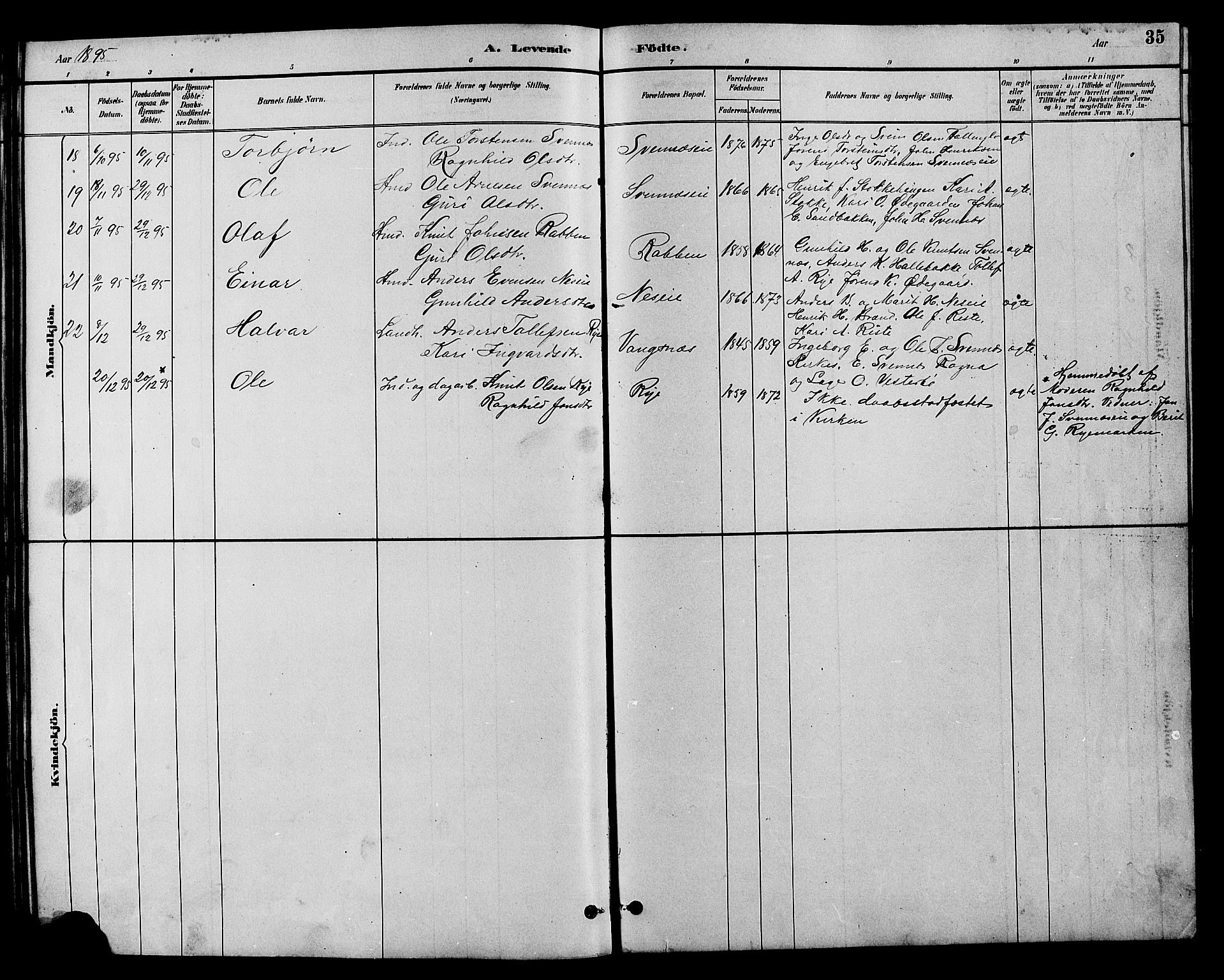 Nord-Aurdal prestekontor, SAH/PREST-132/H/Ha/Hab/L0007: Parish register (copy) no. 7, 1883-1910, p. 35