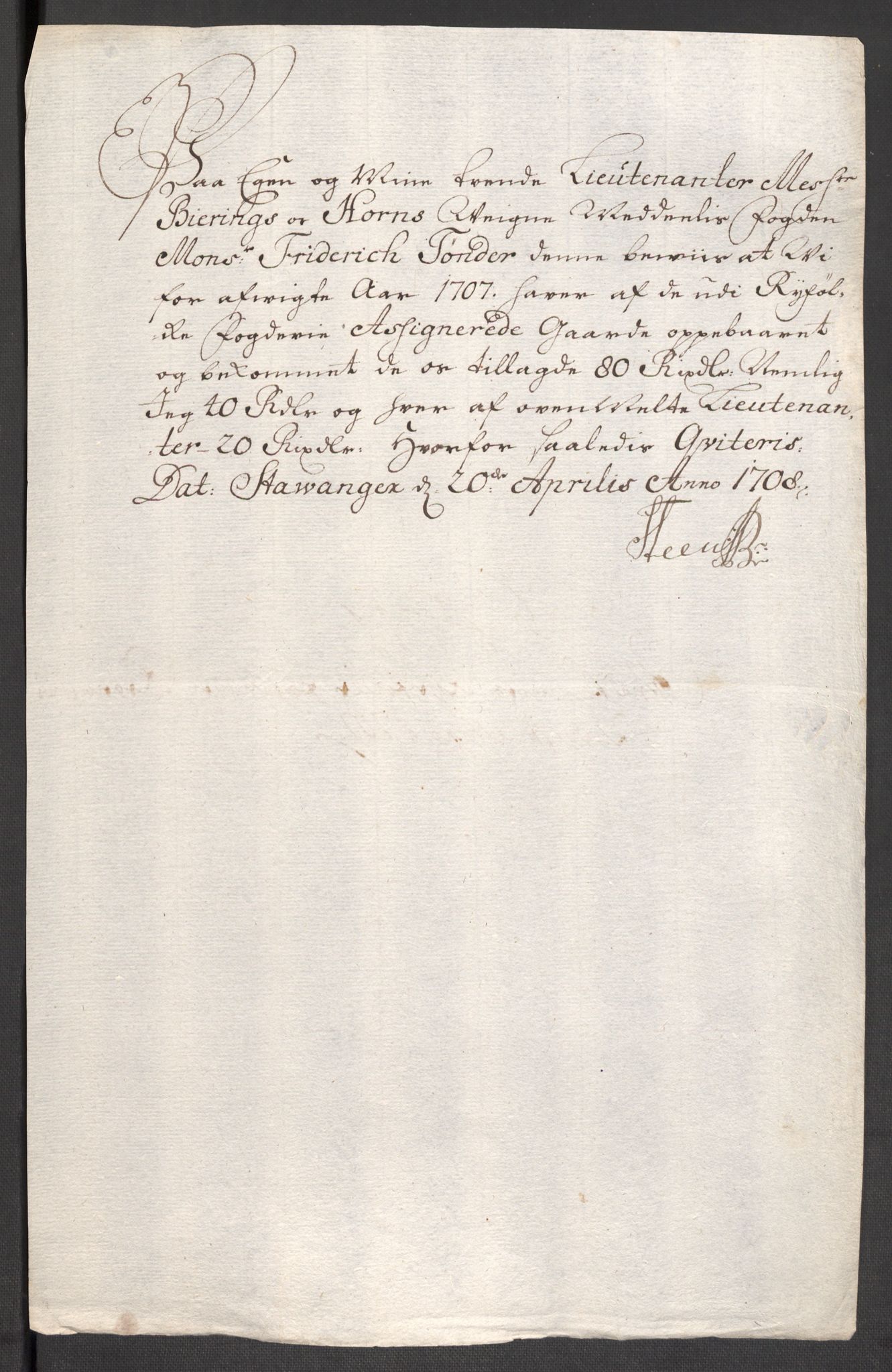 Rentekammeret inntil 1814, Reviderte regnskaper, Fogderegnskap, RA/EA-4092/R47/L2861: Fogderegnskap Ryfylke, 1706-1709, p. 128