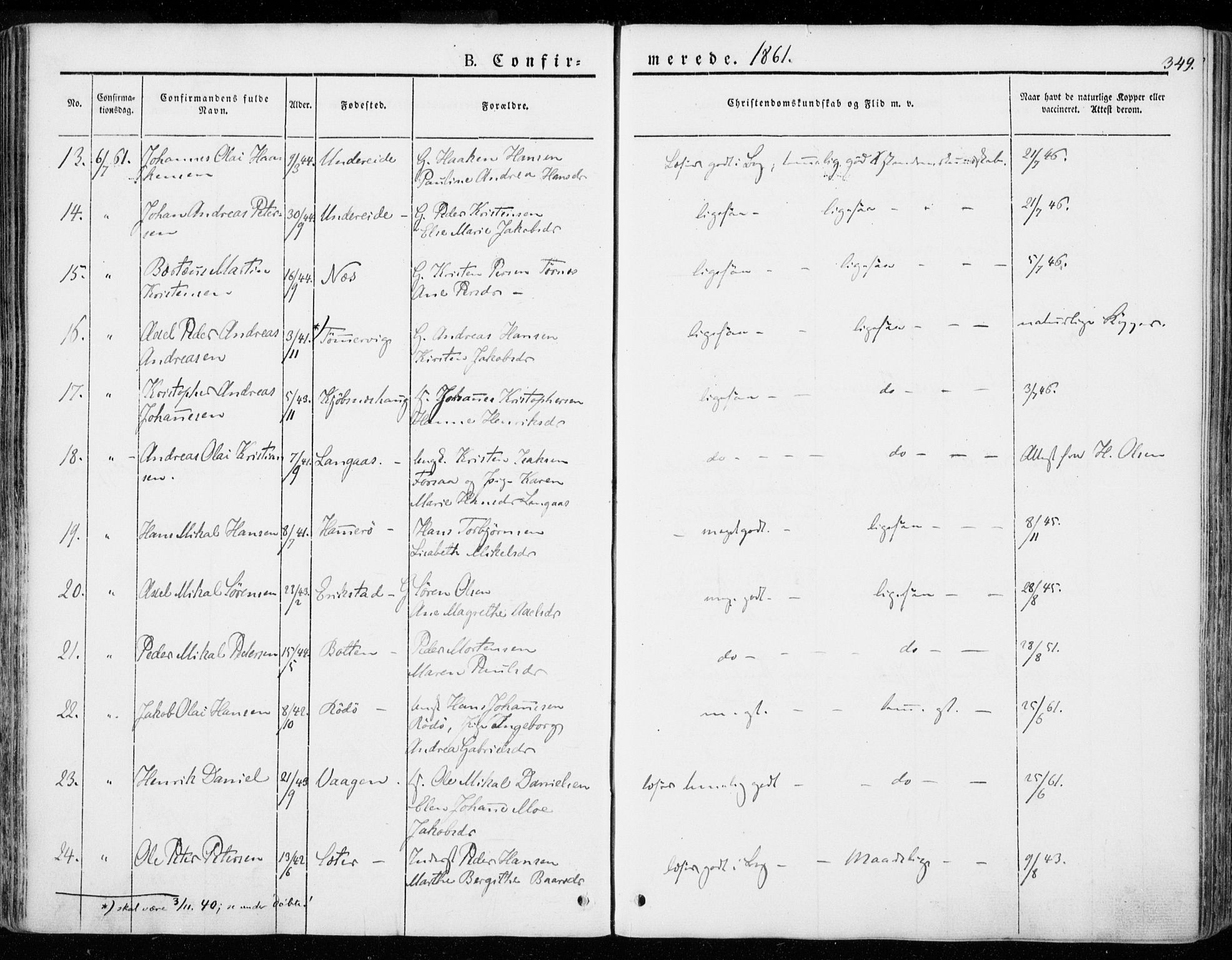 Ministerialprotokoller, klokkerbøker og fødselsregistre - Nordland, AV/SAT-A-1459/872/L1033: Parish register (official) no. 872A08, 1840-1863, p. 349