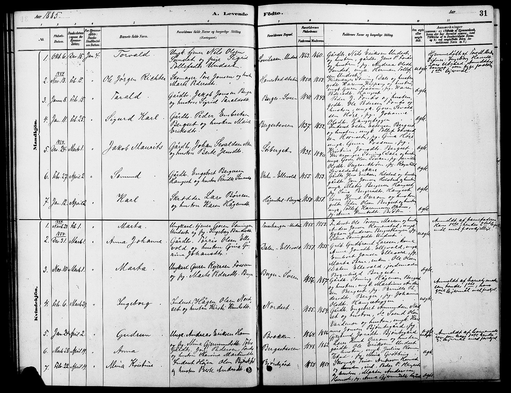 Rendalen prestekontor, SAH/PREST-054/H/Ha/Hab/L0003: Parish register (copy) no. 3, 1879-1904, p. 31